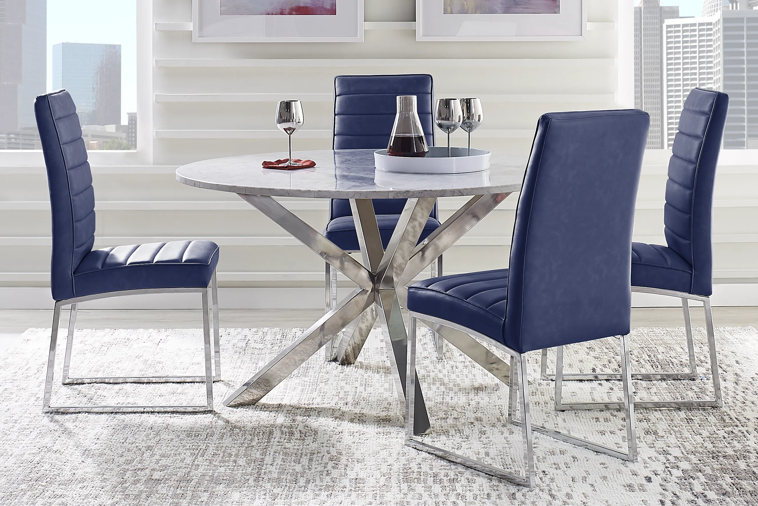 Linton Park Silver 5 Pc Round Dining Room with Midnight Side Chairs - Thumbnail - Image 1