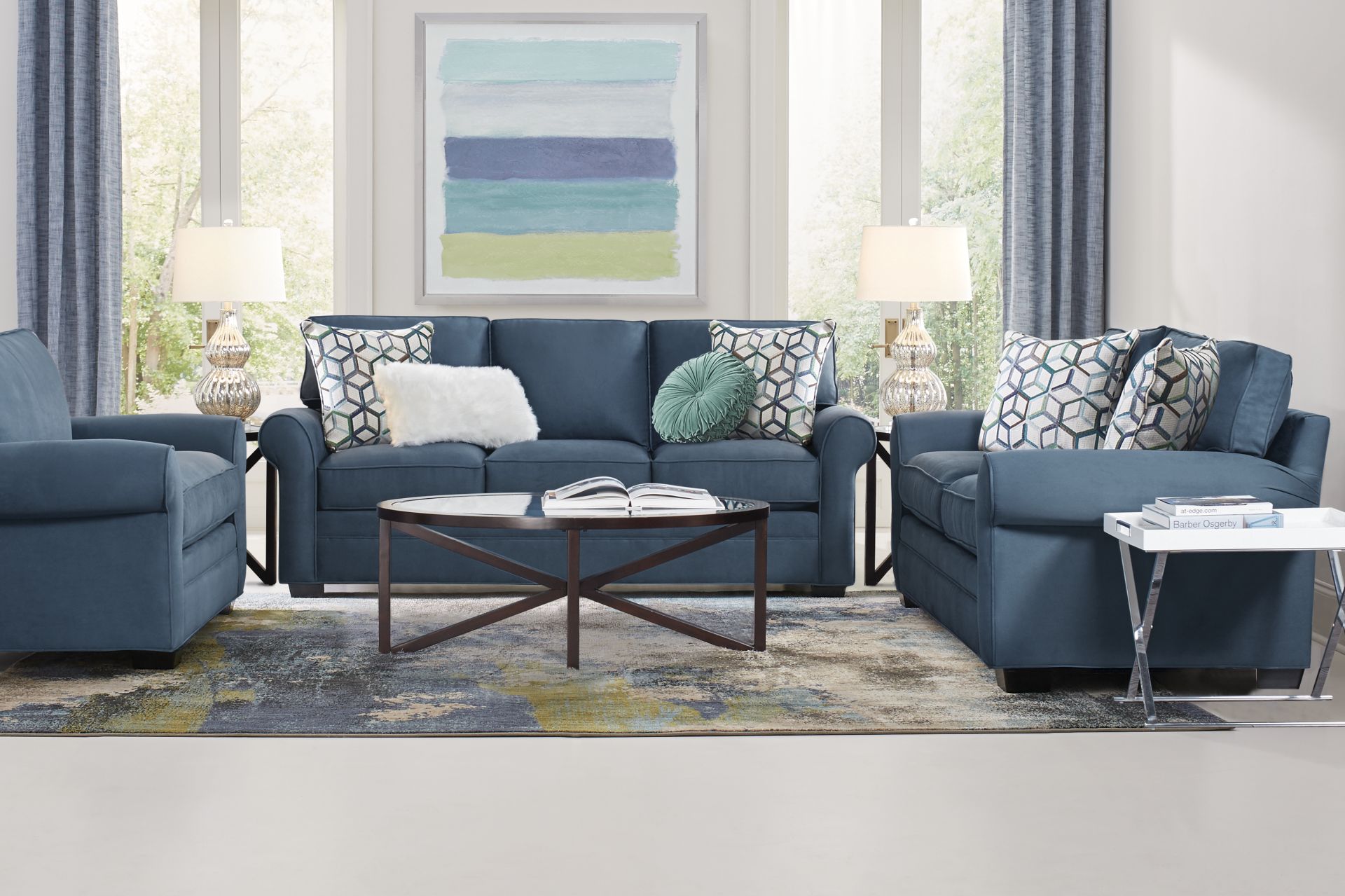 Bellingham Sapphire Textured Chenille 5 Pc Living Room - Image 1