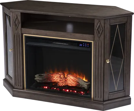 Brockdell IV Brown 47 in. Console, With Touch Panel Electric Log Fireplace