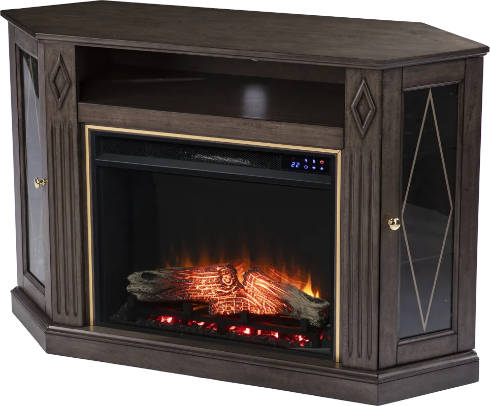 Brockdell IV Brown 47 in. Console, With Touch Panel Electric Log Fireplace