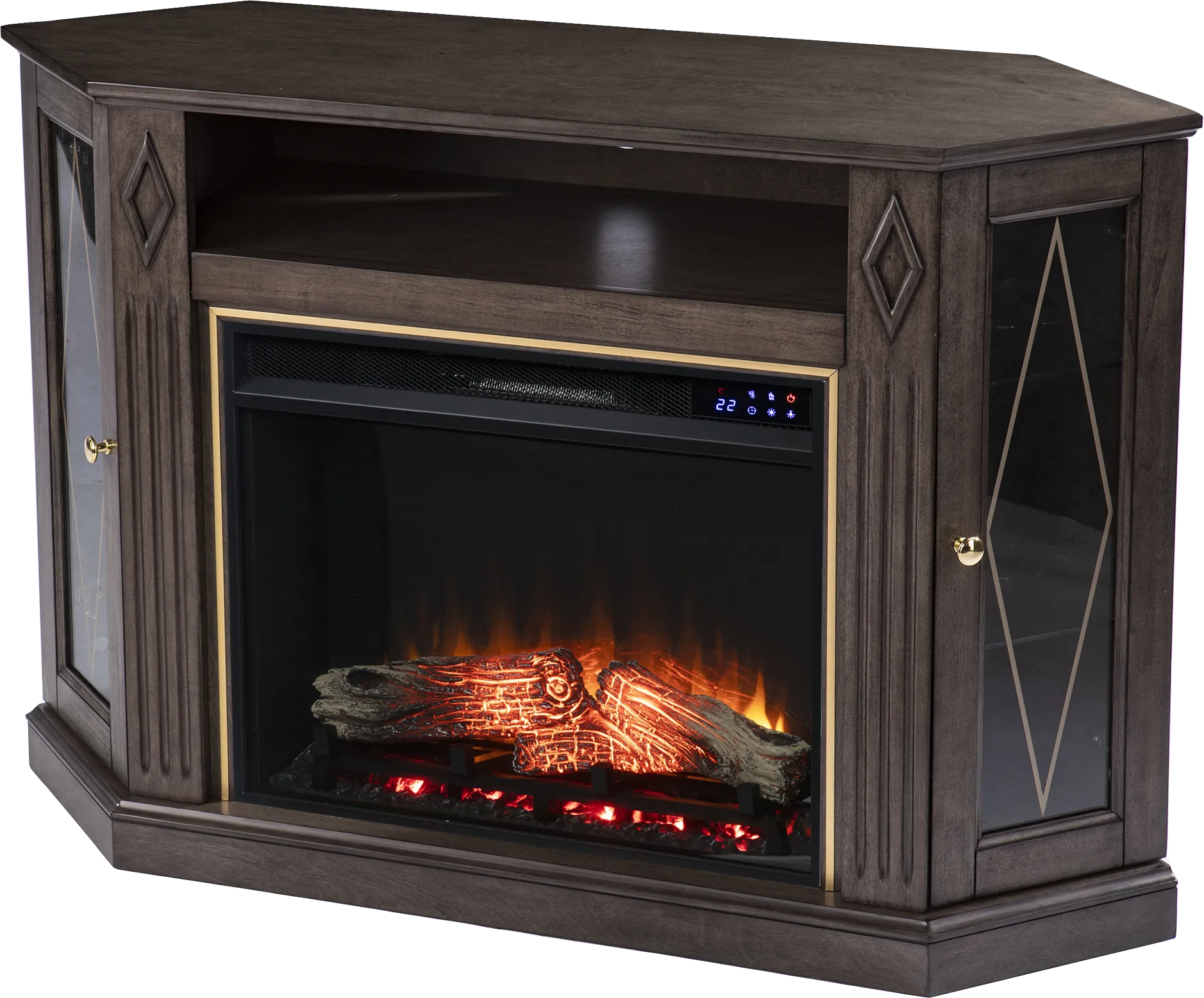 Brockdell IV Brown 47 in. Console, With Touch Panel Electric Log Fireplace - Image 1