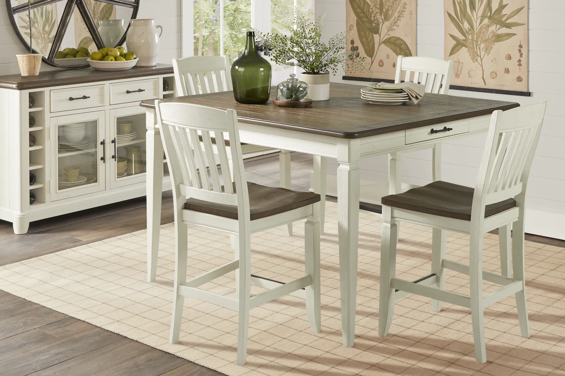 Country Lane Antique White Slat Back Counter Height Stool - Image 1