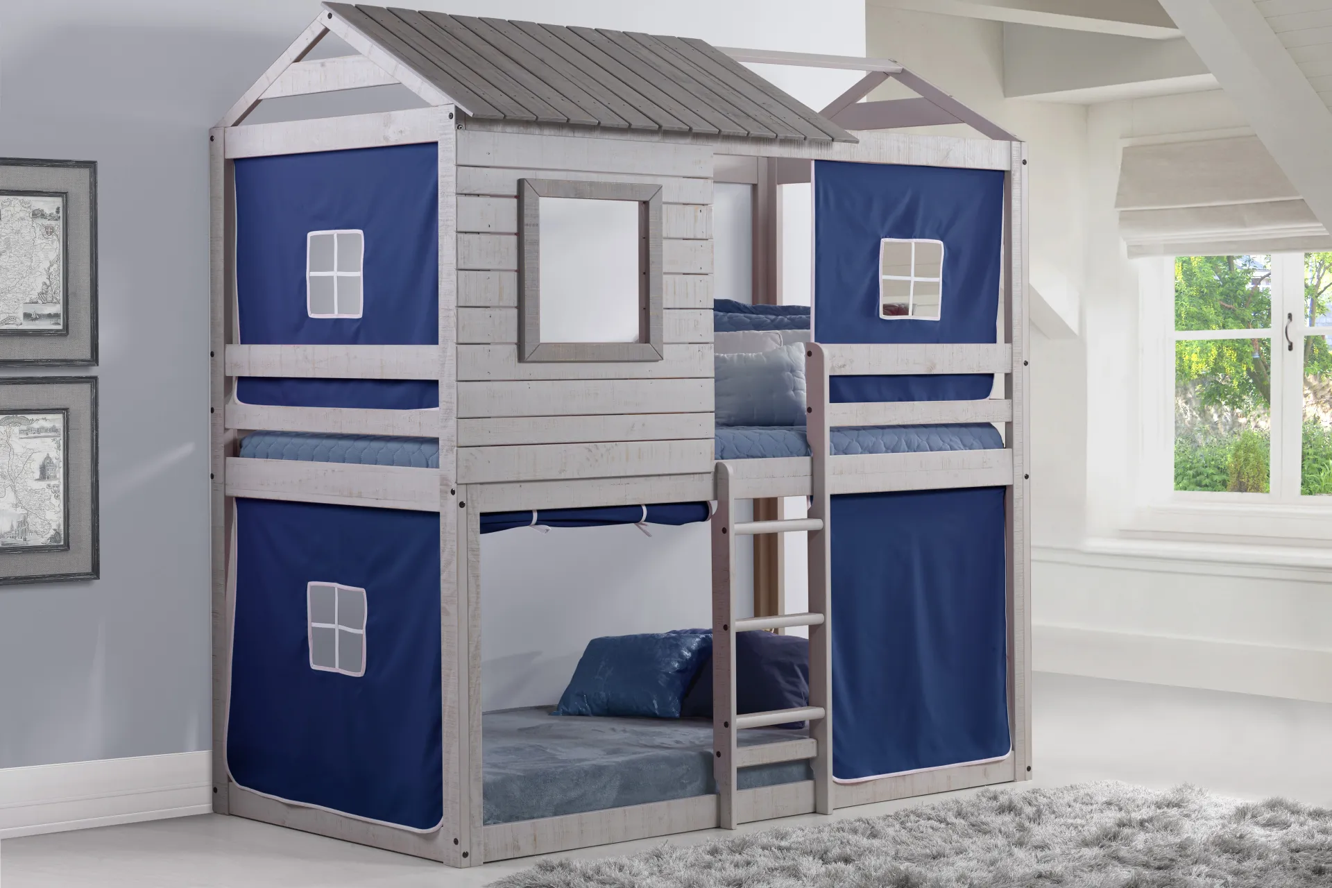 Treeline Cabin Gray Twin/Twin Jr. Loft Bed with Blue Tent - Image 2