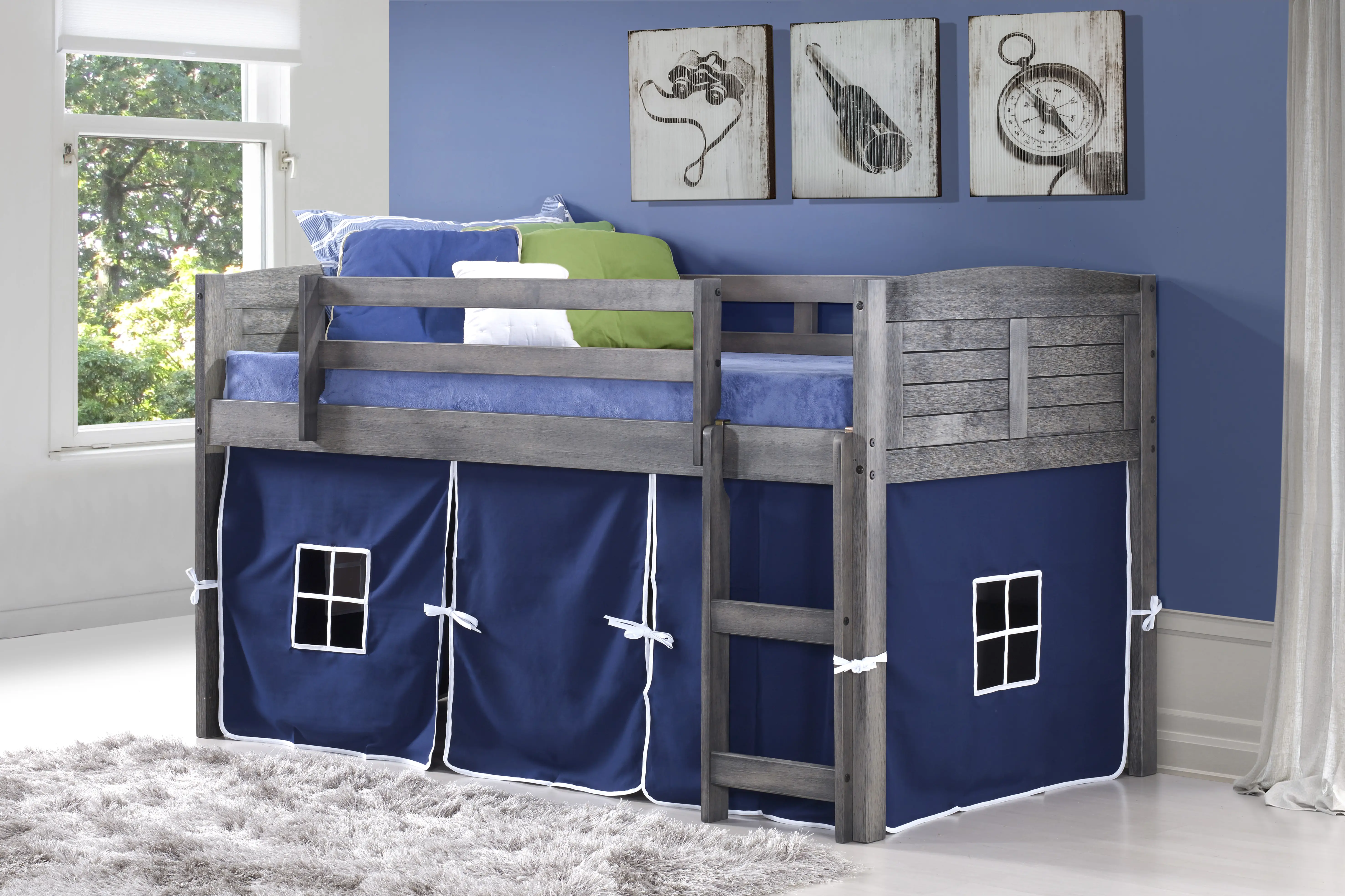 Camp Hideaway Gray Twin Jr. Loft Bed with Blue Tent - Thumbnail - Image 2