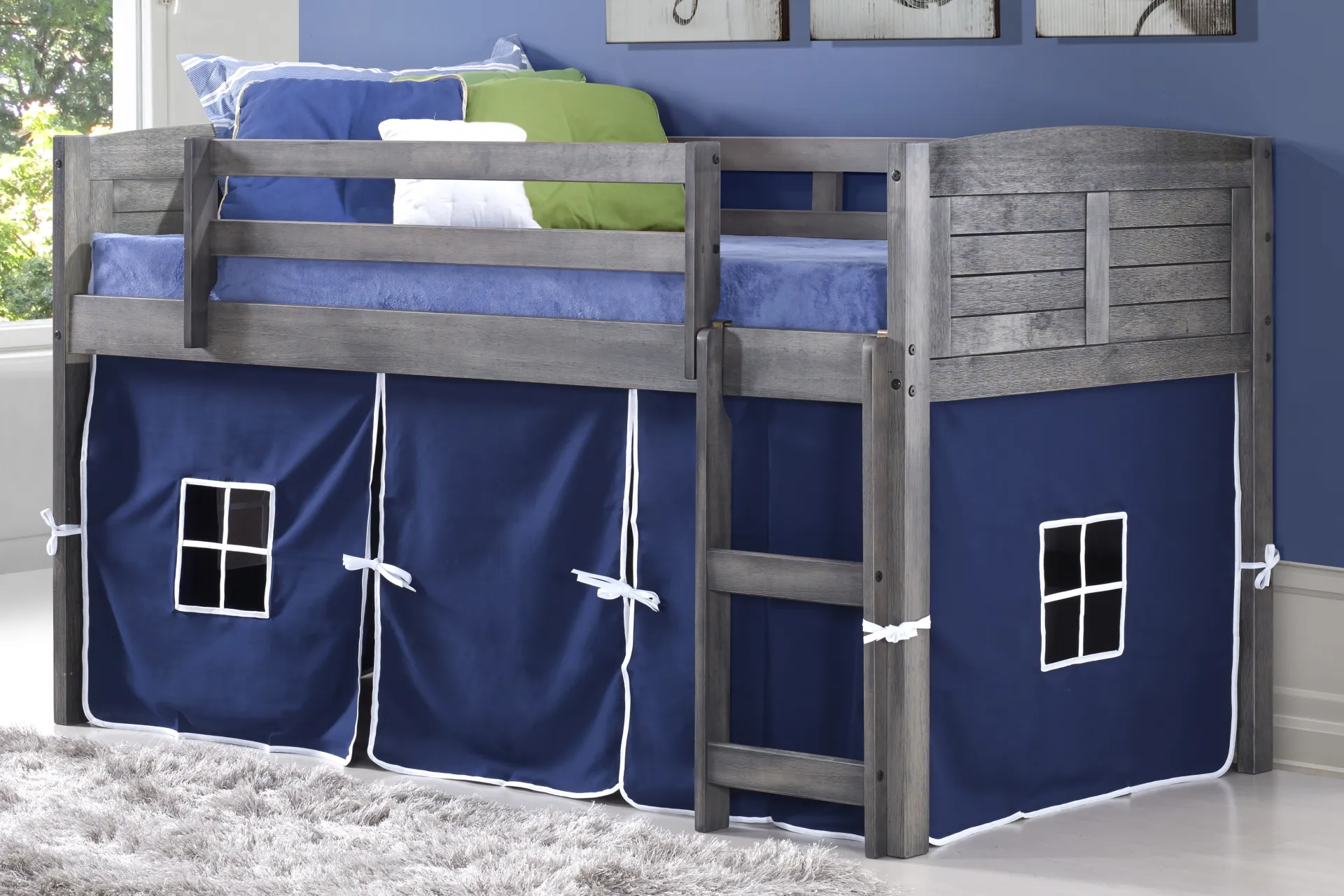 Camp Hideaway Gray Twin Jr. Loft Bed with Blue Tent - Image 2