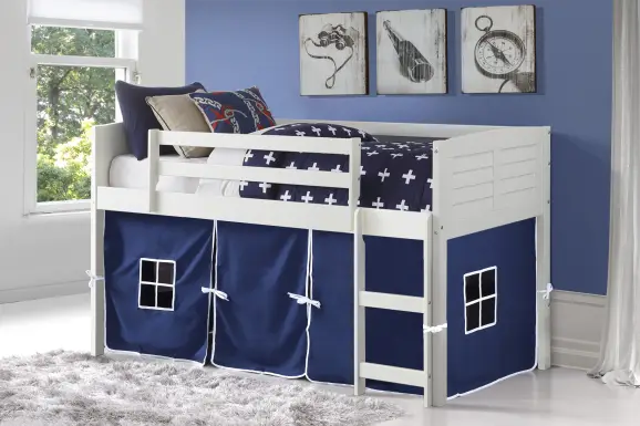 Kids Camp Hideaway White Twin Jr. Loft Bed with Blue Tent