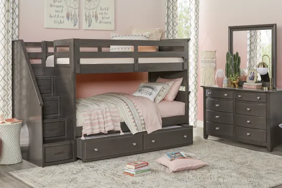 Kids Santa Cruz Gray Twin/Twin Step Bunk Bed