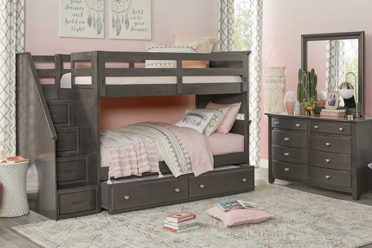 Kids Santa Cruz Gray Twin/Twin Step Bunk Bed