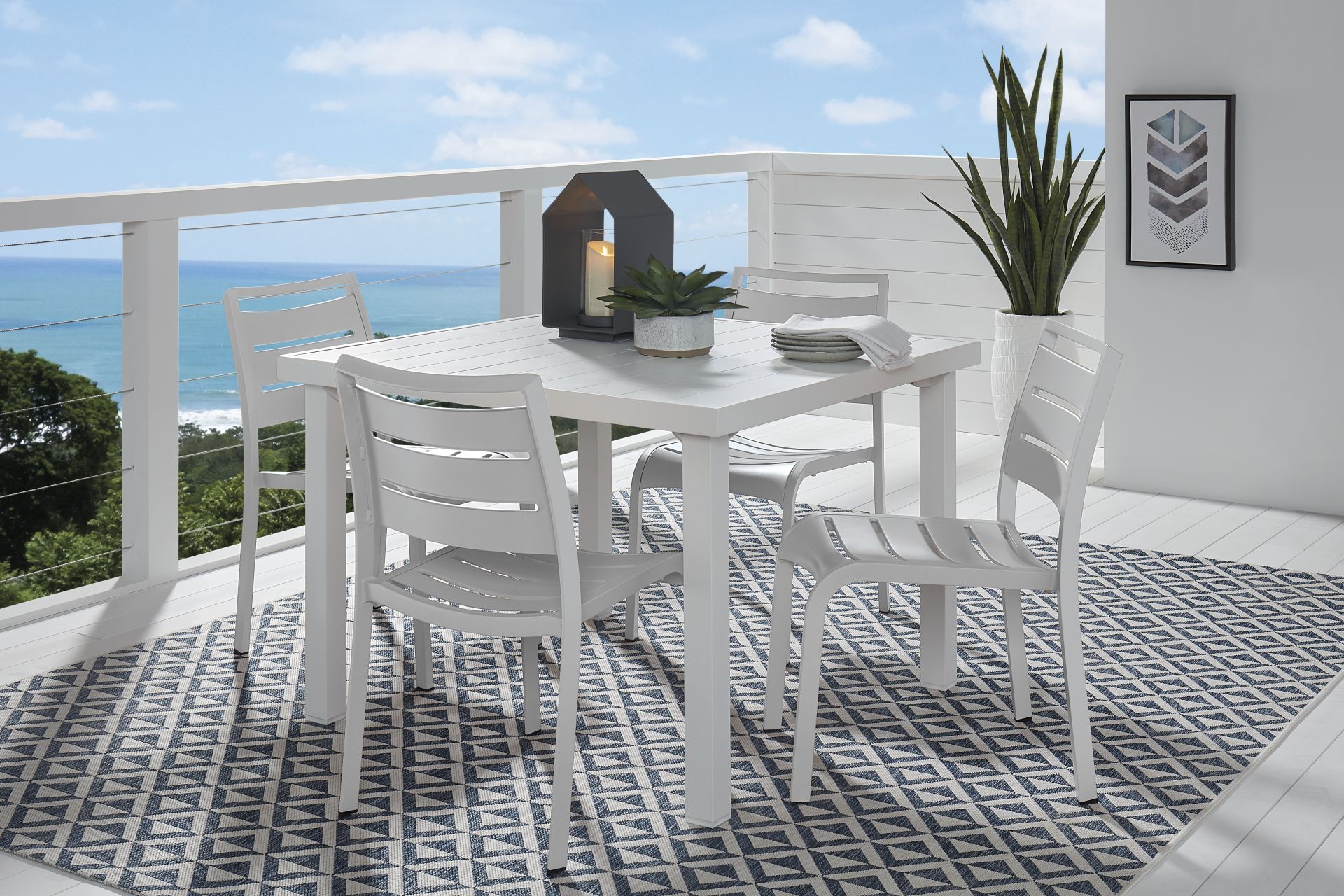 Park Walk White 5 Pc 40 in. Square Outdoor Dining Set - Image 1