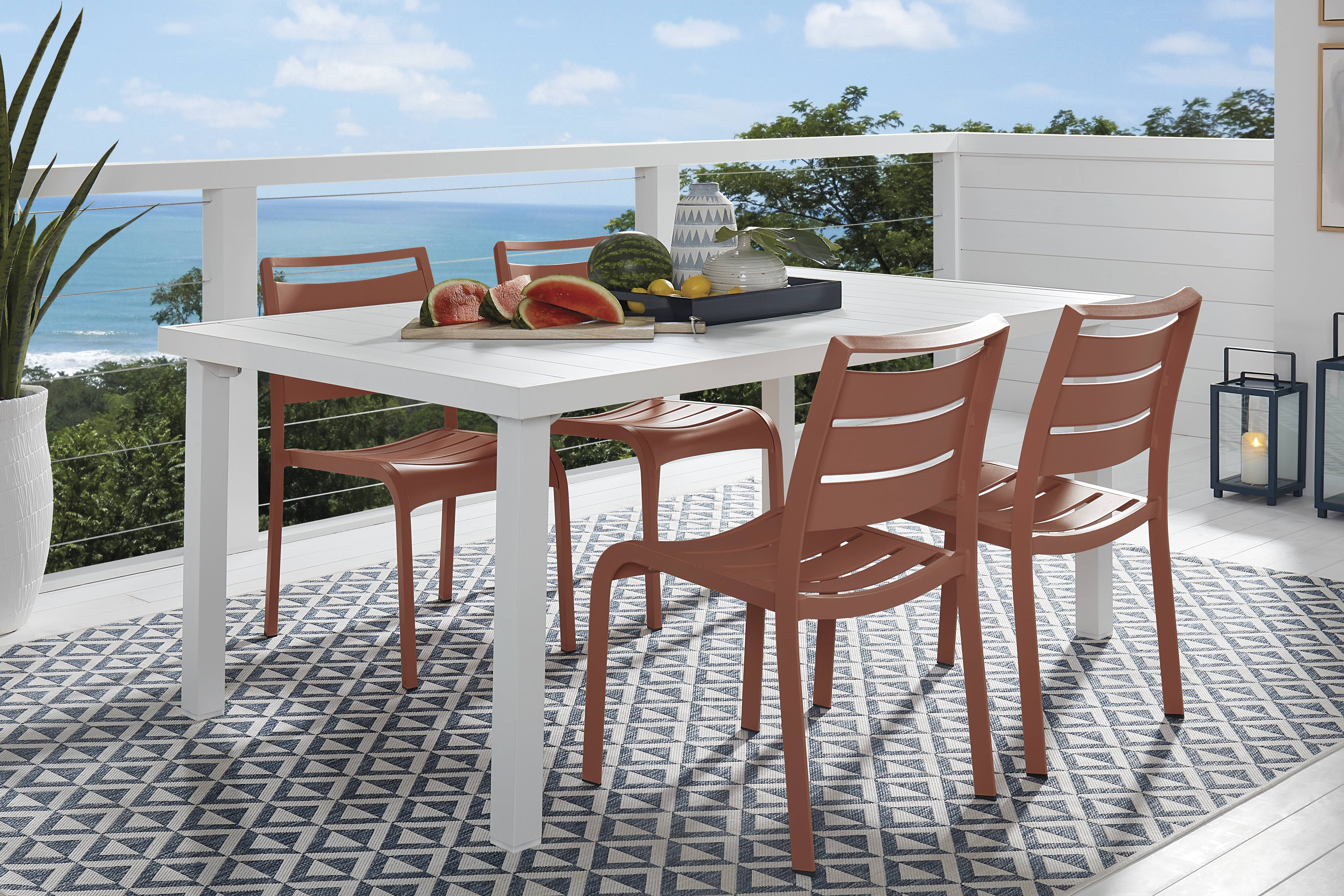 Park Walk White 5 Pc Rectangle Outdoor Dining Set with Coral Chairs - Thumbnail - Image 1