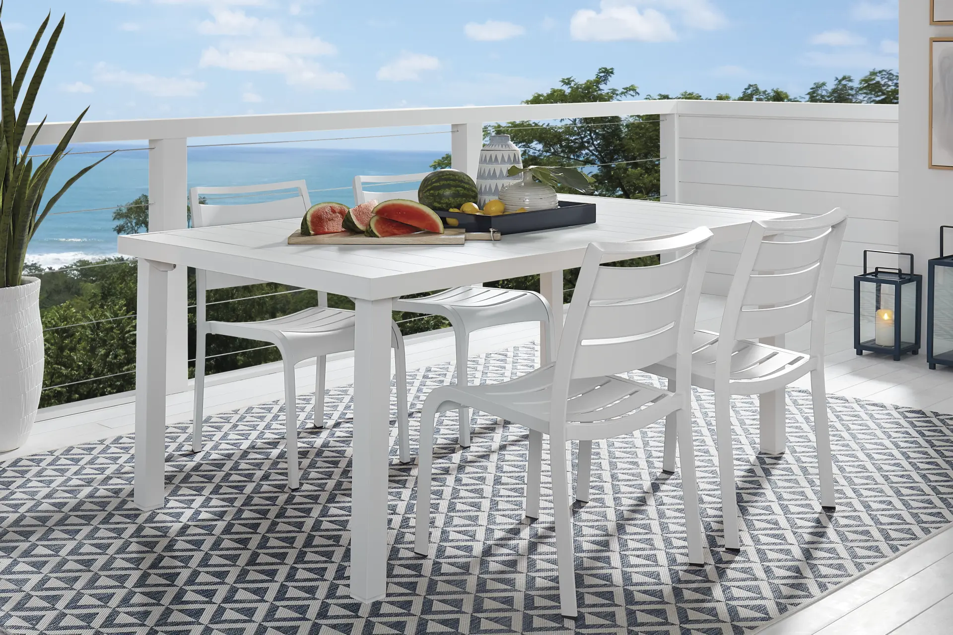 Park Walk White 5 Pc Rectangle Extension Outdoor Dining Set with White Chairs