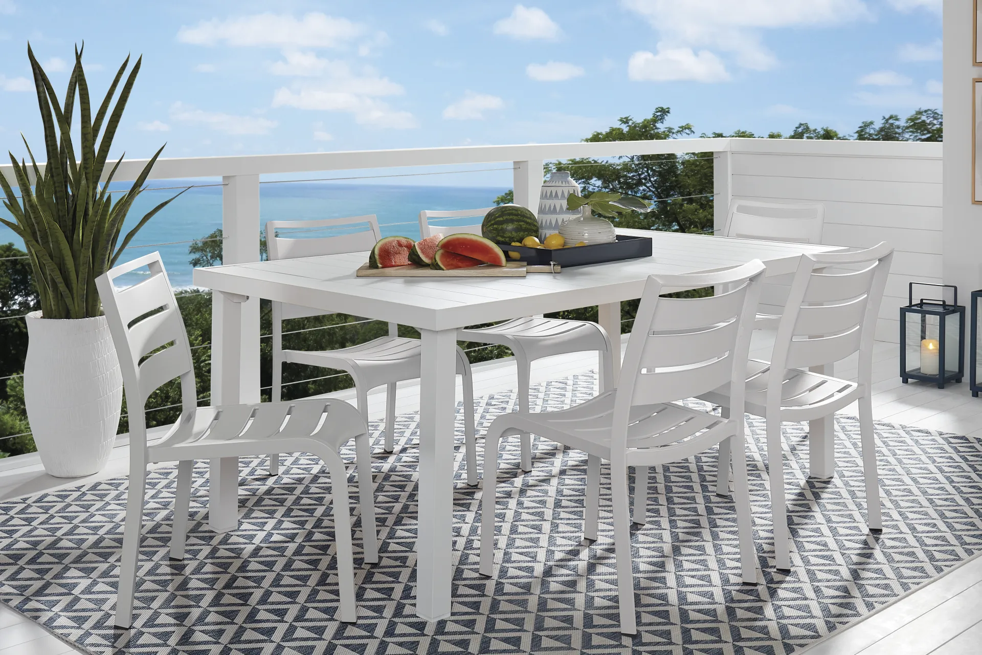 Park Walk White 7 Pc Rectangle Outdoor Dining Set - Image 1
