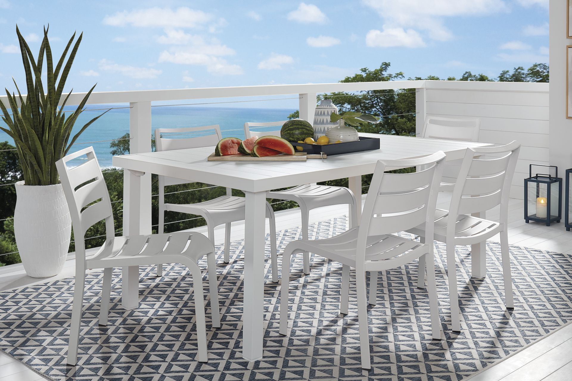 Park Walk White 7 Pc Rectangle Outdoor Dining Set - Image 1
