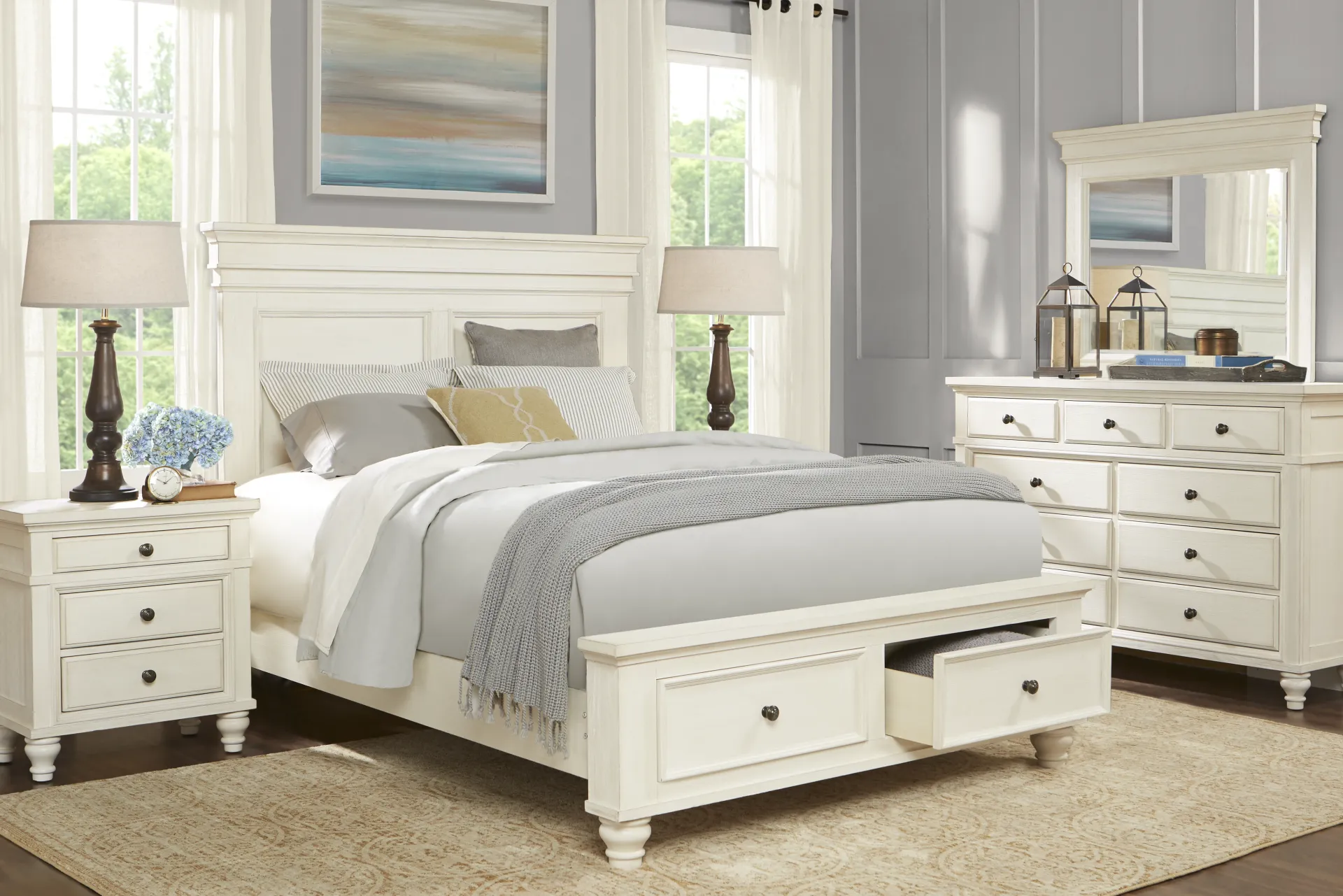 Lake Town Off-White 3 Pc Queen Panel Bed with Storage - Image 1
