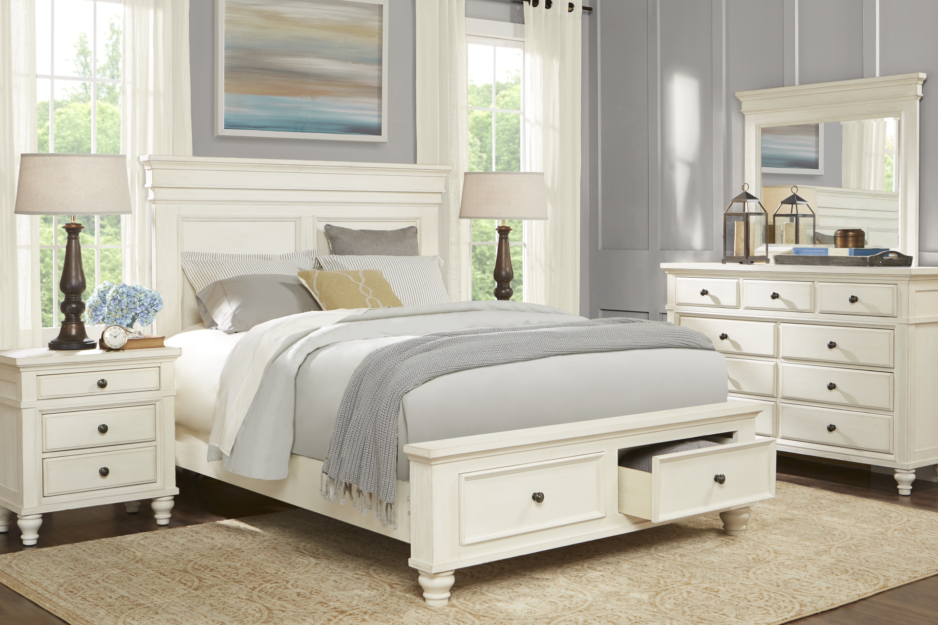 Lake Town Off-White 5 Pc King Panel Bedroom with Storage full room
