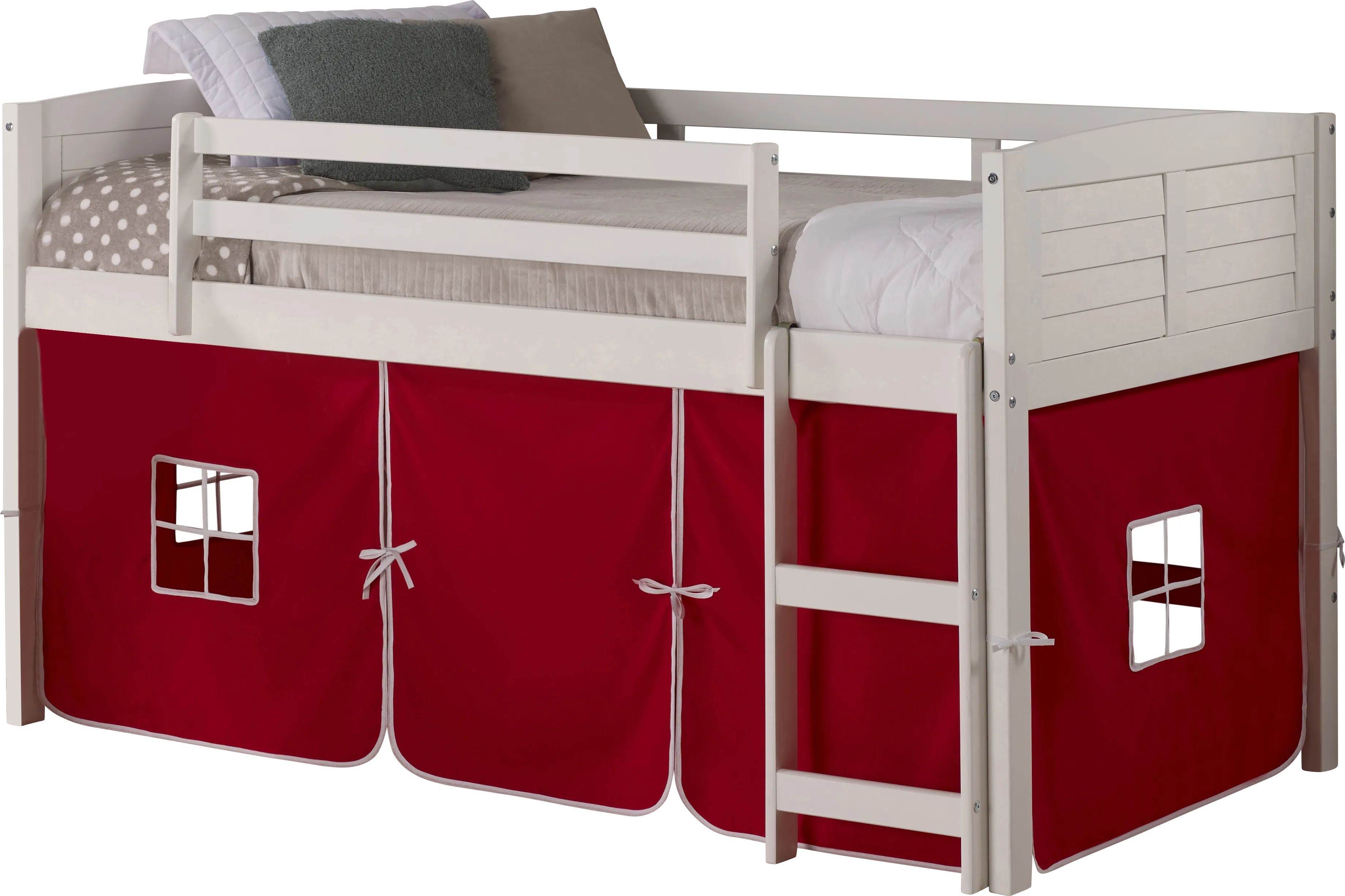 Kids Camp Hideaway White Twin Jr. Loft Bed with Red Tent - Thumbnail - Image 1