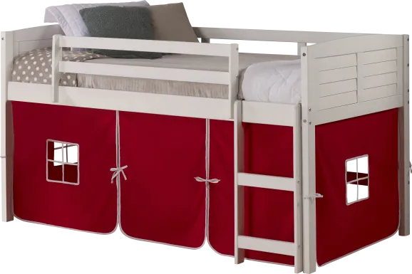 Kids Camp Hideaway White Twin Jr. Loft Bed with Red Tent