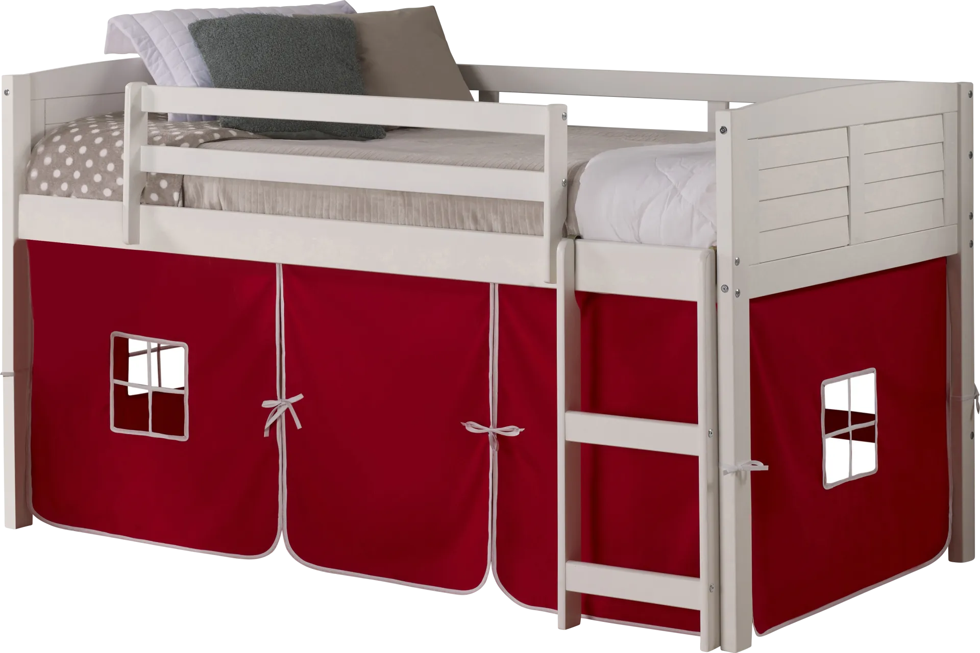 Kids Camp Hideaway White Twin Jr. Loft Bed with Red Tent - Image 1