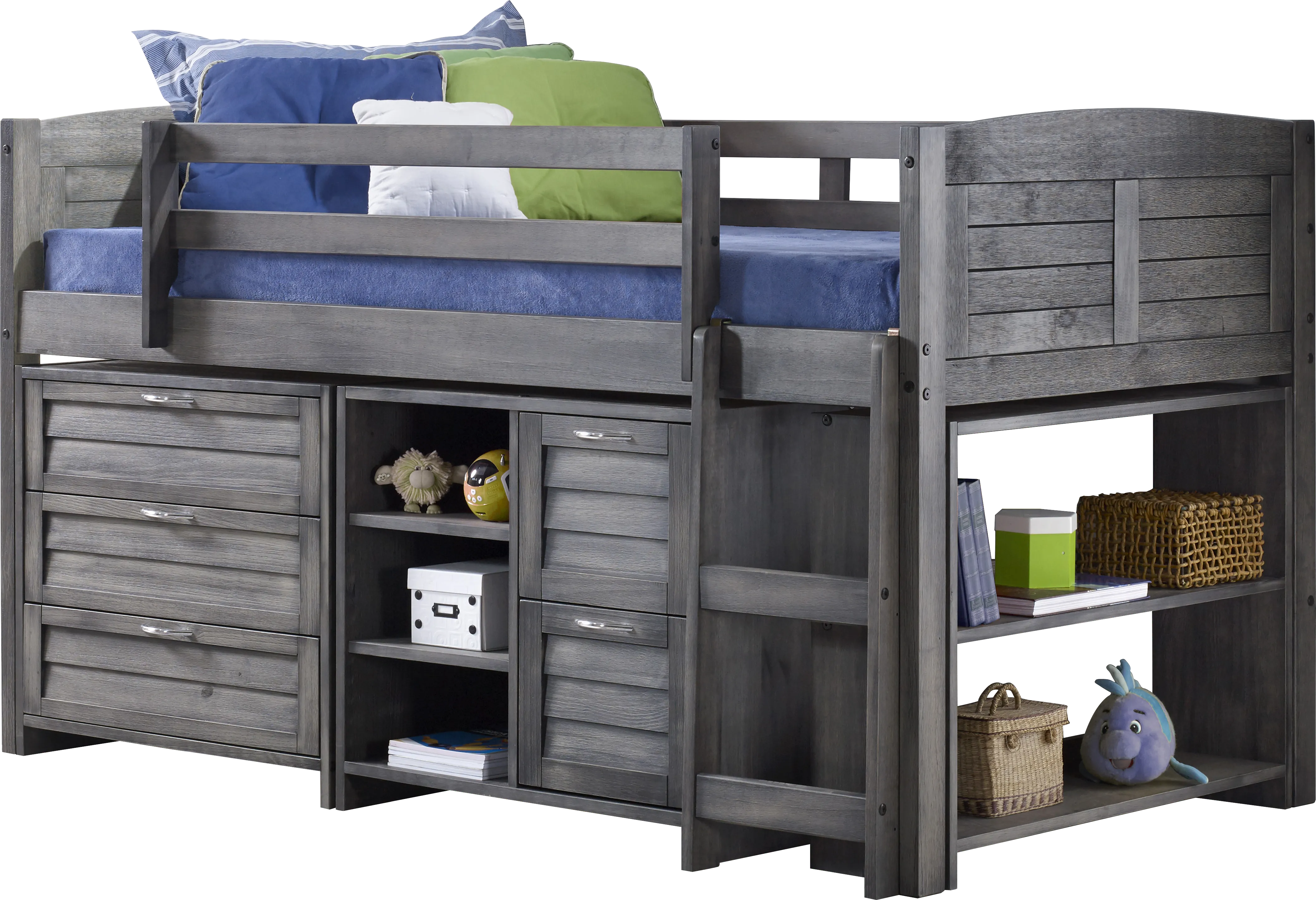 Kids Daintree Gray Twin Jr. Loft Bed with Drawers - Thumbnail - Image 1
