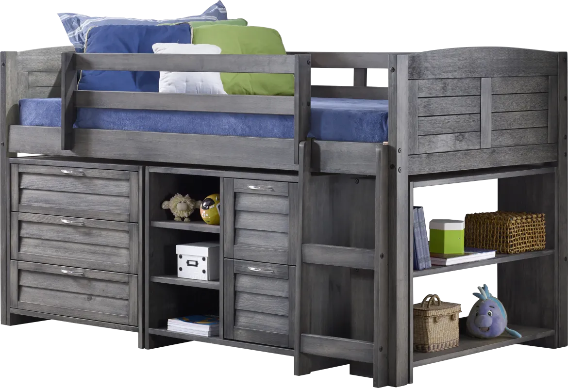 Kids Daintree Gray Twin Jr. Loft Bed with Drawers