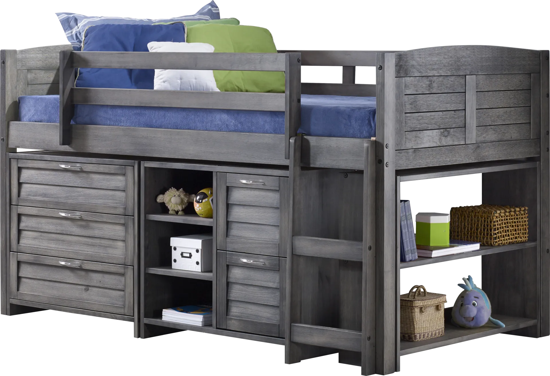 Kids Daintree Gray Twin Jr. Loft Bed with Drawers - Image 1