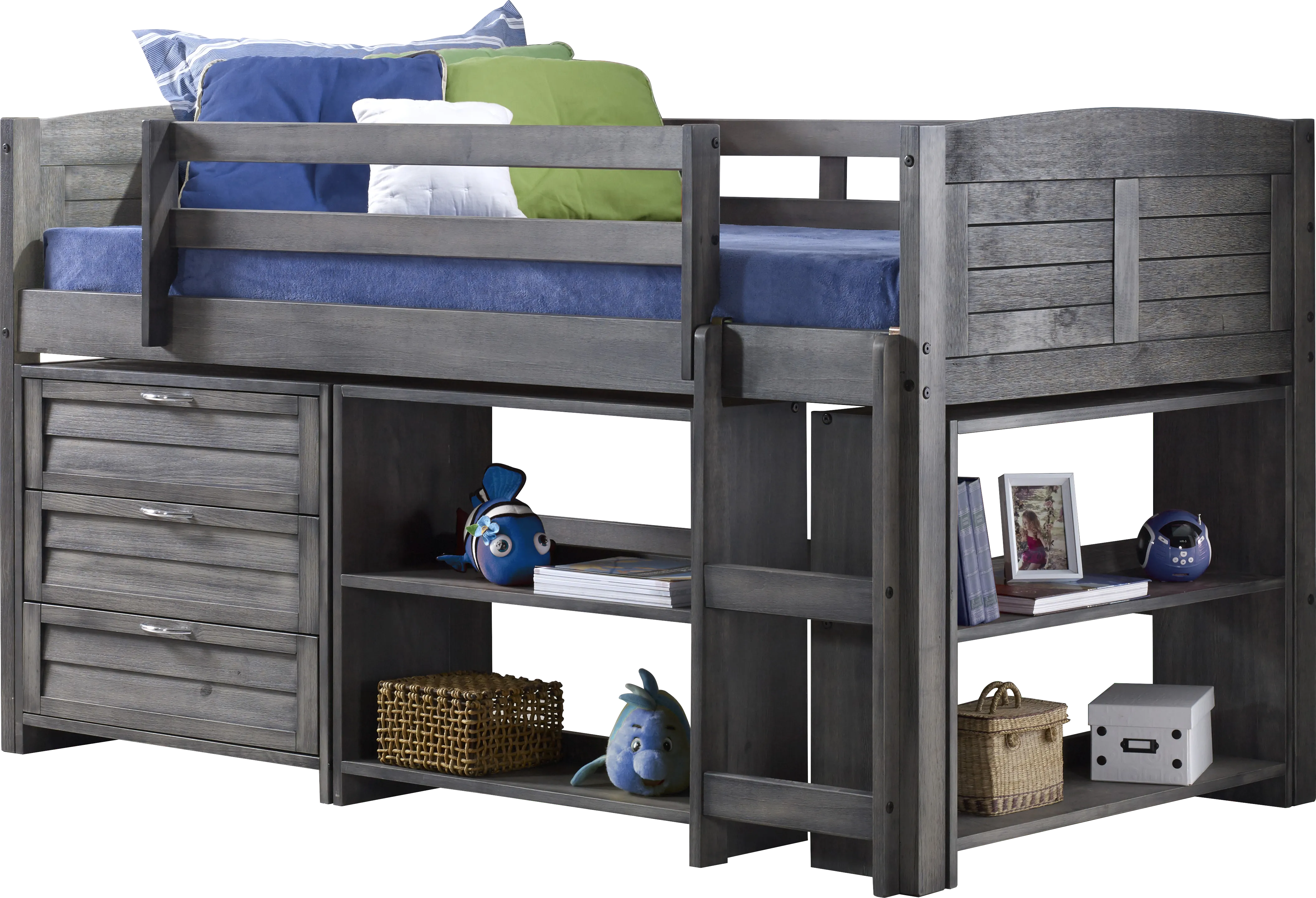 Kids Daintree Gray Twin Jr. Loft Bed with Bookcases - Thumbnail - Image 1