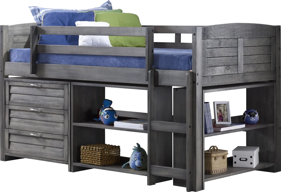 Kids Daintree Gray Twin Jr. Loft Bed with Bookcases