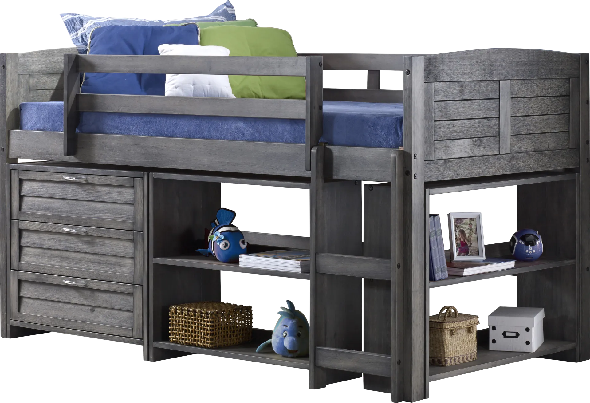 Kids Daintree Gray Twin Jr. Loft Bed with Bookcases - Image 1