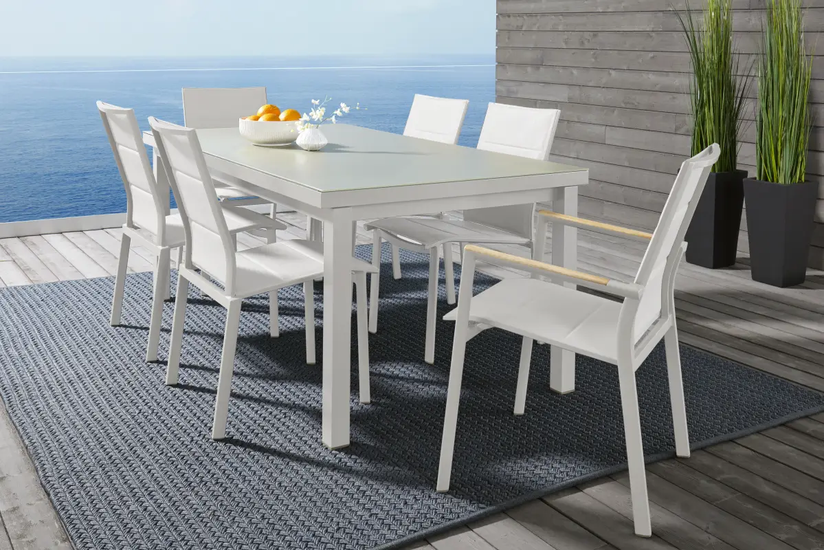 Solana White 71-94 in. Rectangle Outdoor Dining Table
