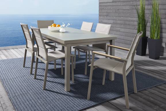 Solana Taupe 70 in. Glass Rectangle Outdoor Dining Table