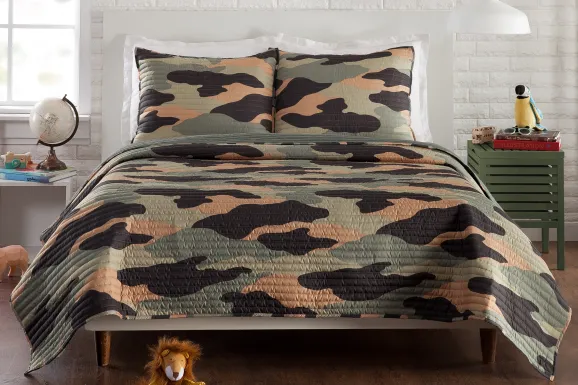 Kids Camohunt Green Full/Queen Quilt Set