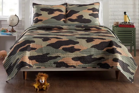 Kids Camohunt Green Twin Quilt Set