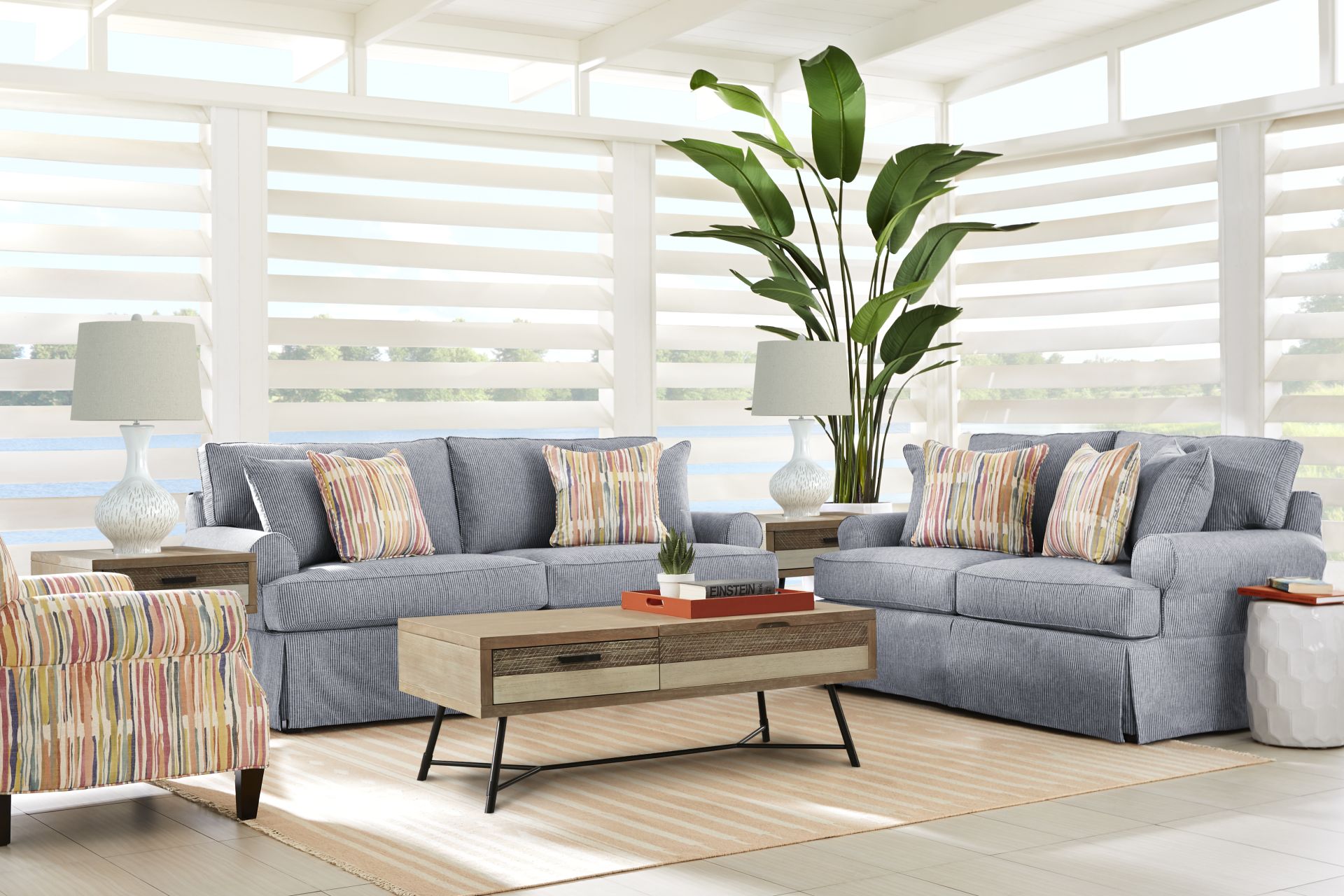 Beachside Walk Blue Denim Slipcover 2 Pc Living Room - Image 1