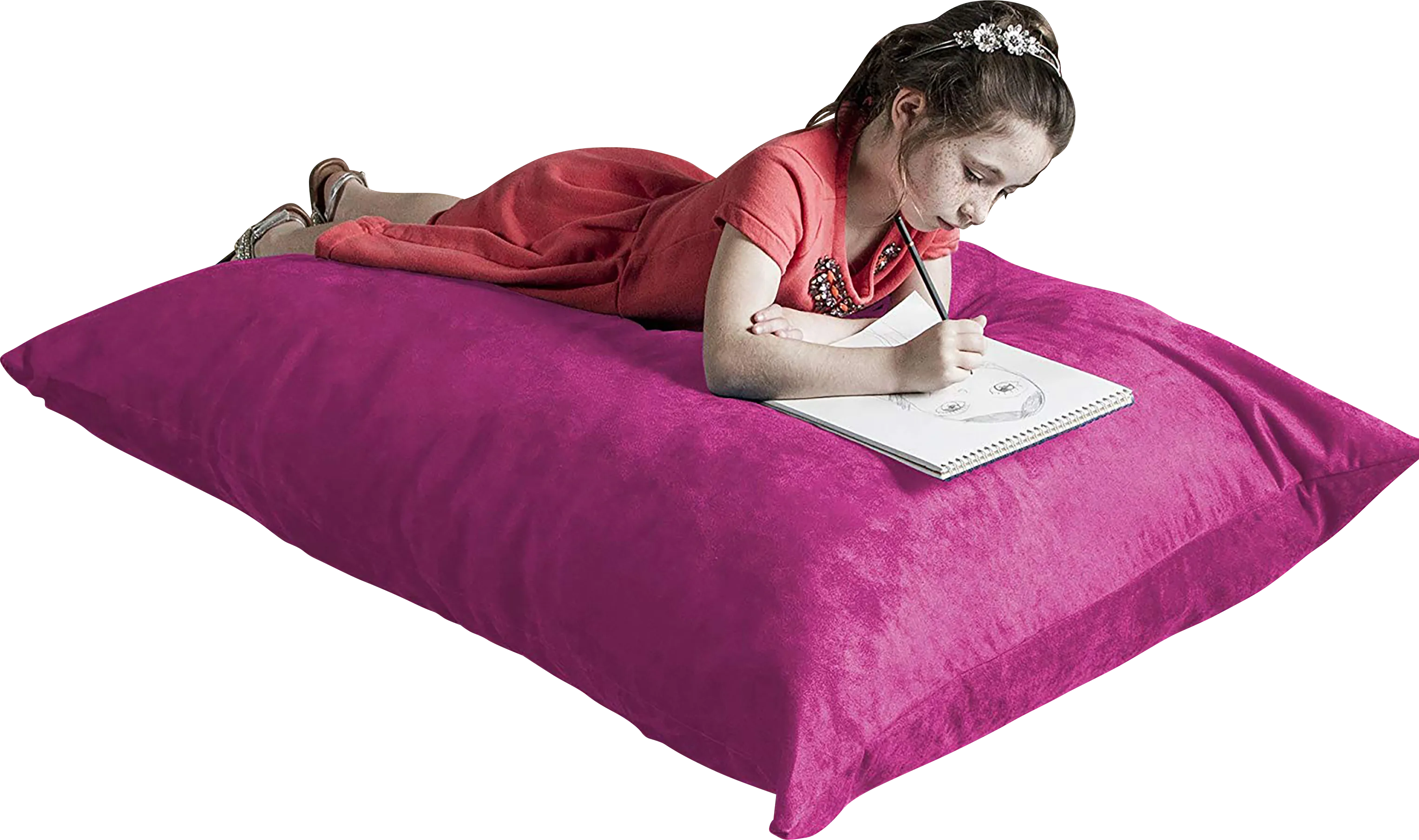 Kids Kiri Fuchsia Small Bean Bag Chair and Floor Pillow - Thumbnail - Image 1
