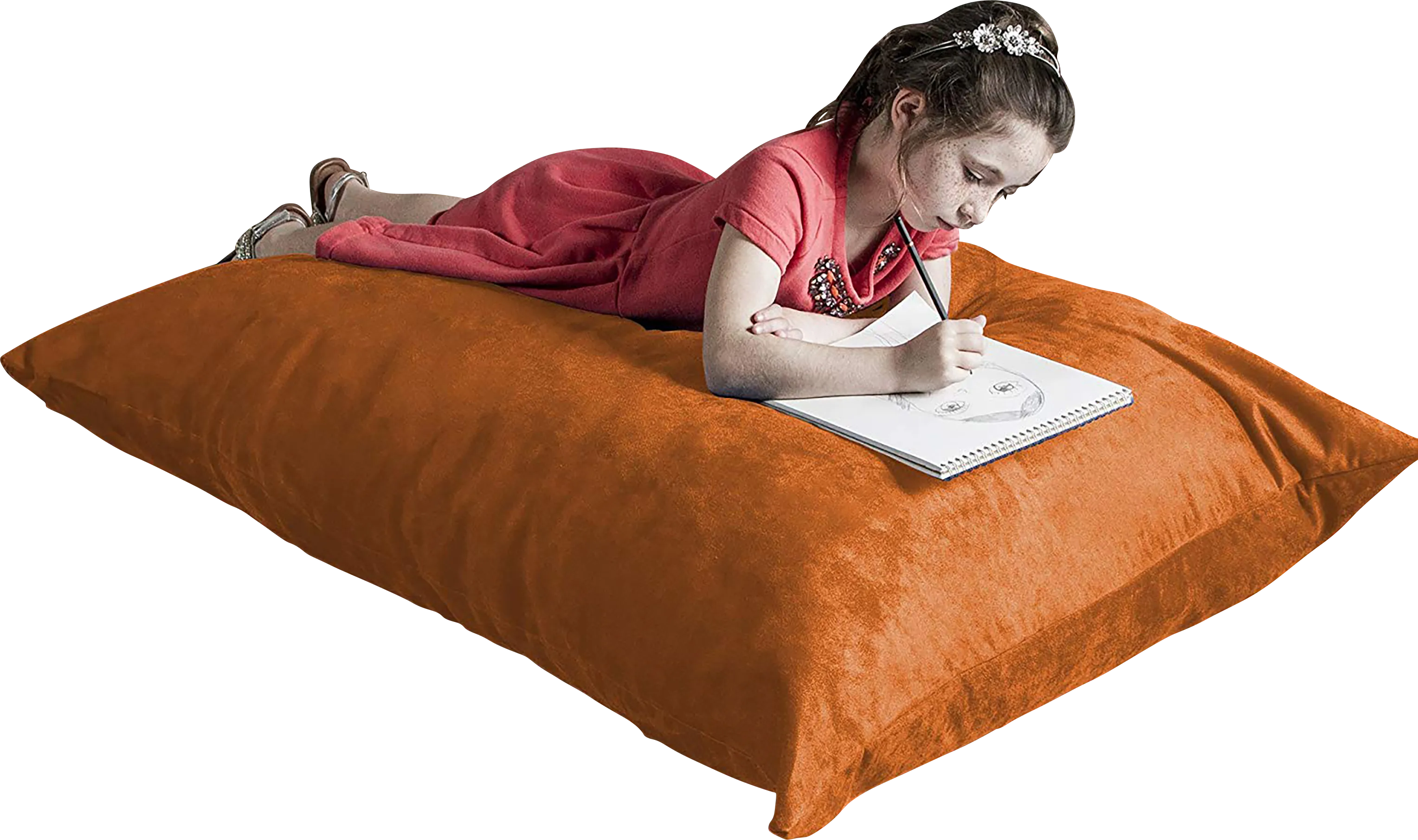 Kids Kiri Orange Small Bean Bag Chair and Floor Pillow