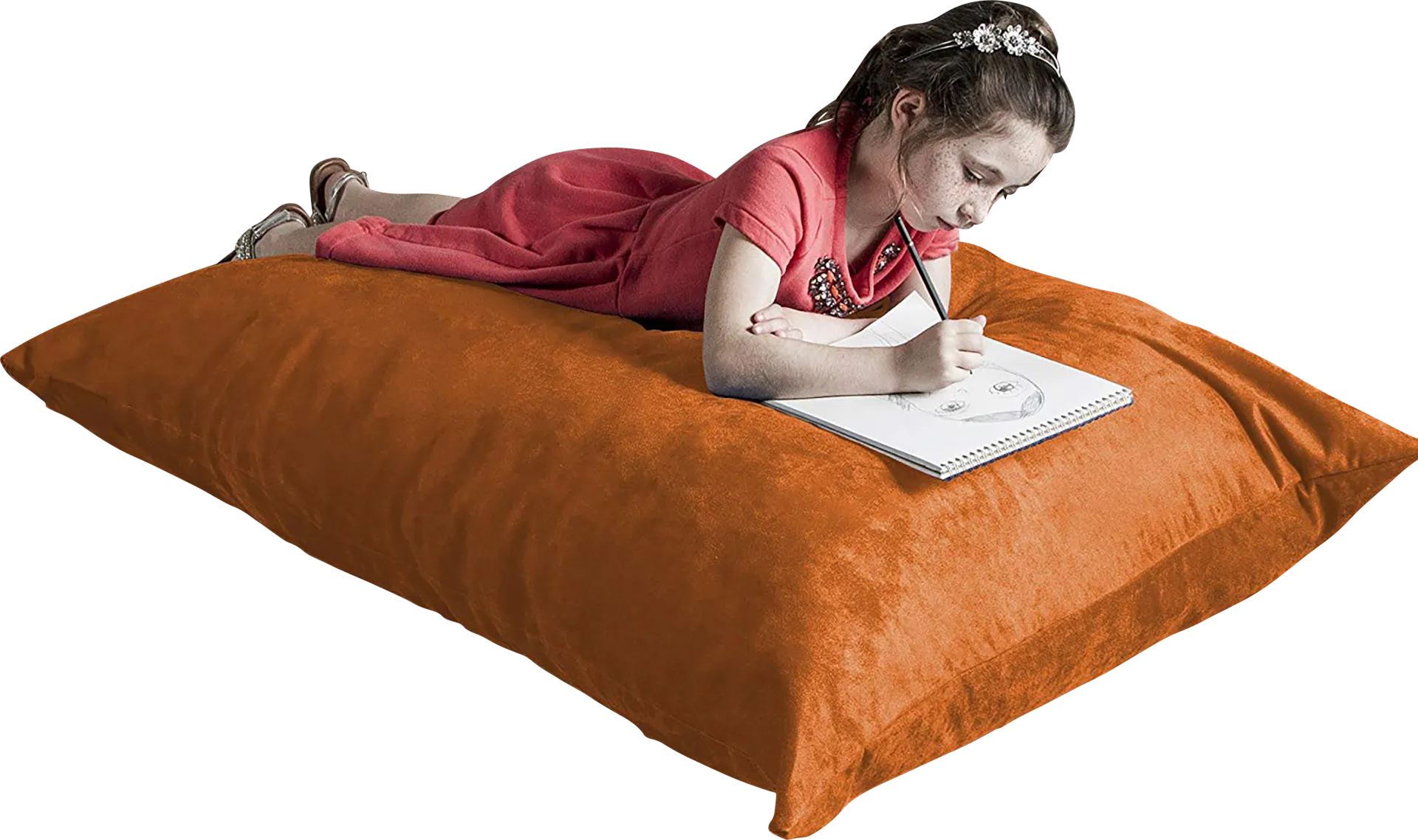 Kids Kiri Orange Small Bean Bag Chair and Floor Pillow - Image 1