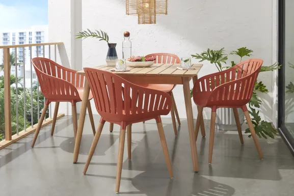 Nassau 5 Pc Square Outdoor Dining Set with Orange Chairs