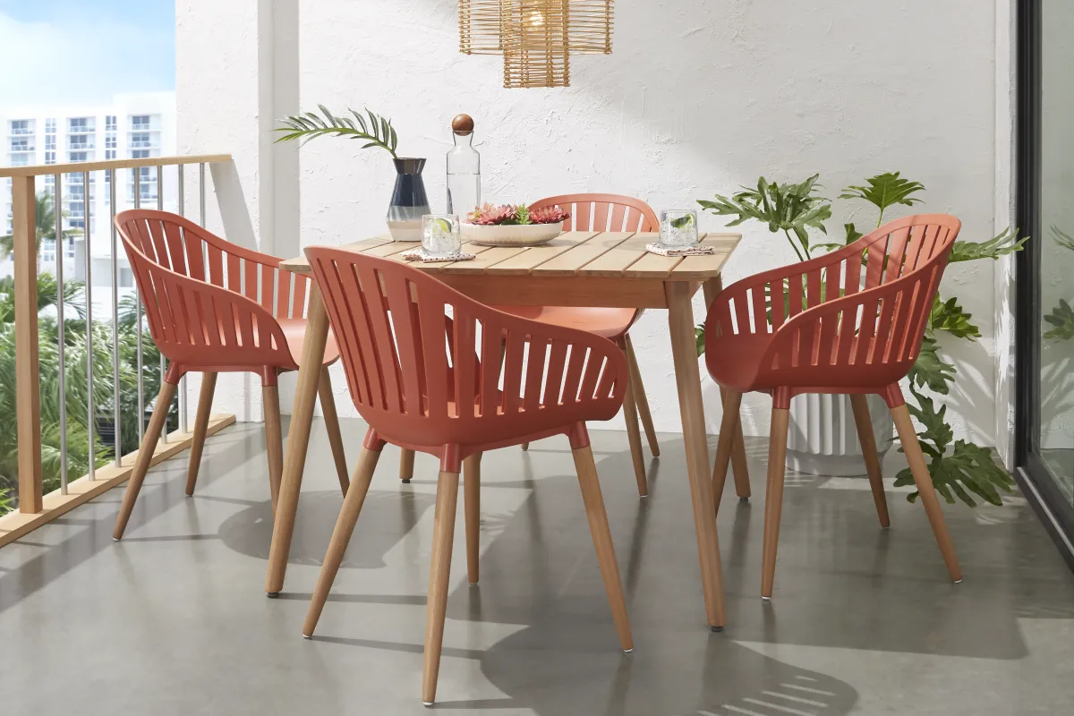 Nassau 5 Pc Square Outdoor Dining Set with Orange Chairs