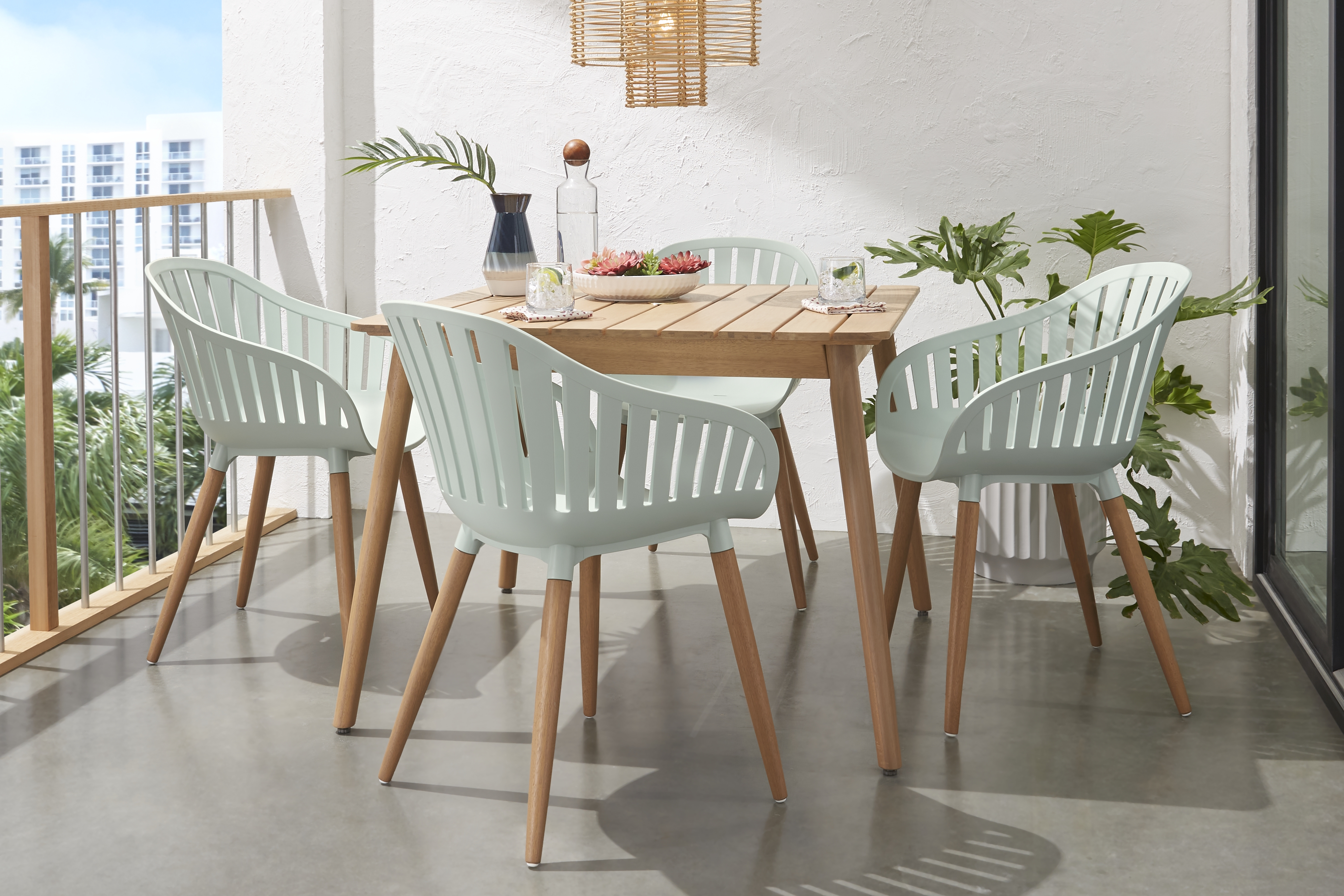 Nassau 5 Pc Square Outdoor Dining Set with Green Chairs - Thumbnail - Image 1