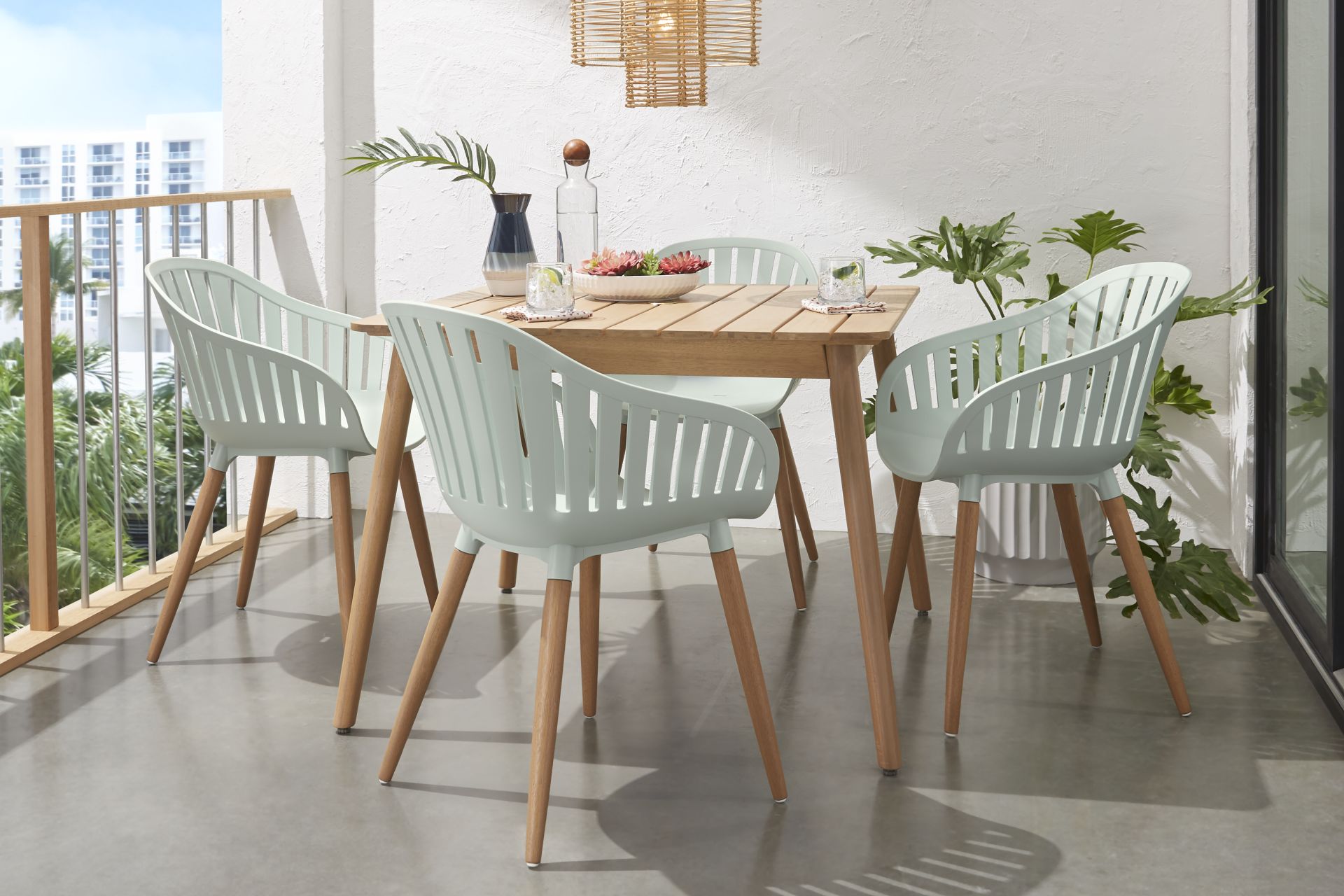 Nassau 5 Pc Square Outdoor Dining Set with Green Chairs - Image 1