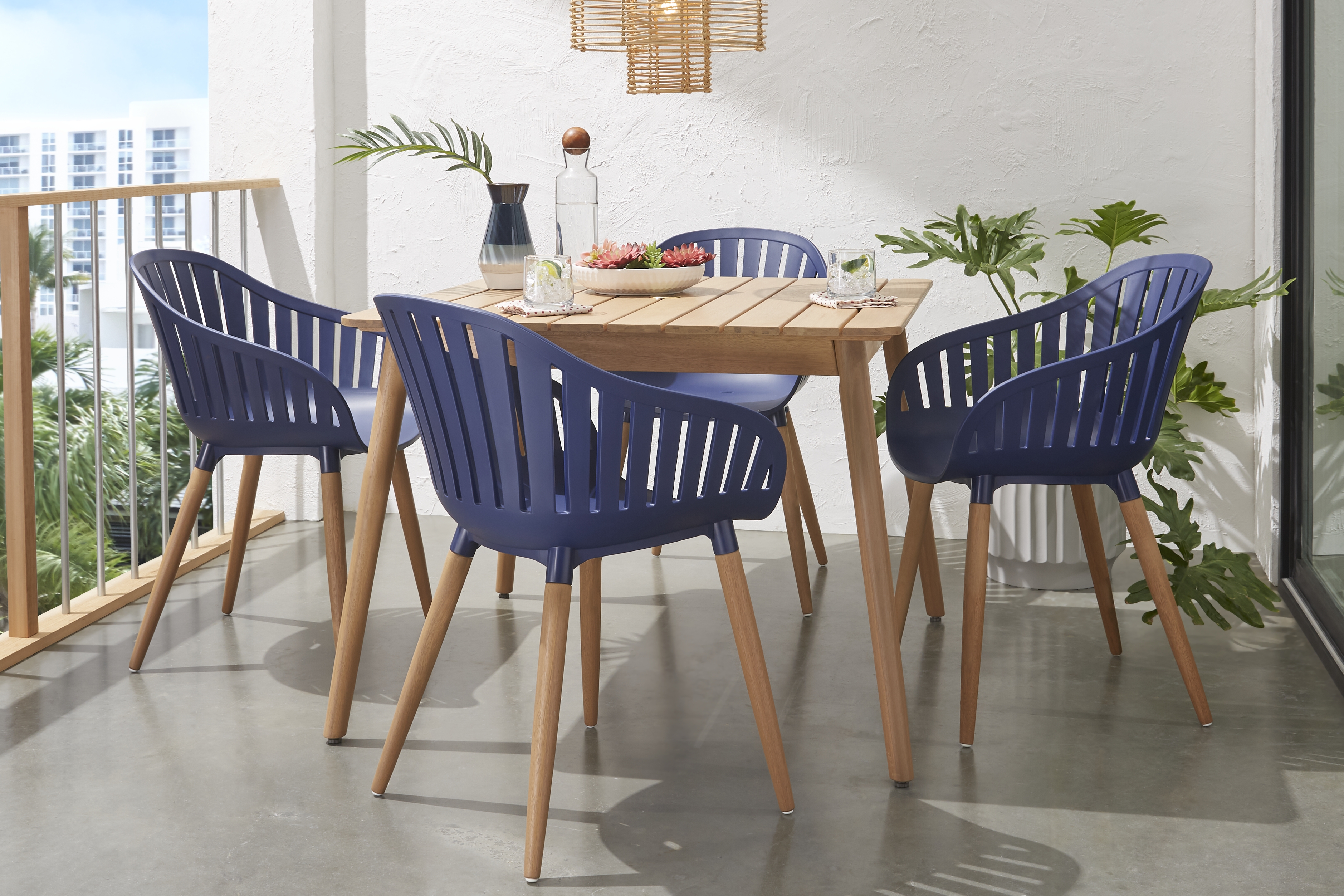 Nassau 5 Pc Square Outdoor Dining Set with Blue Chairs - Thumbnail - Image 1