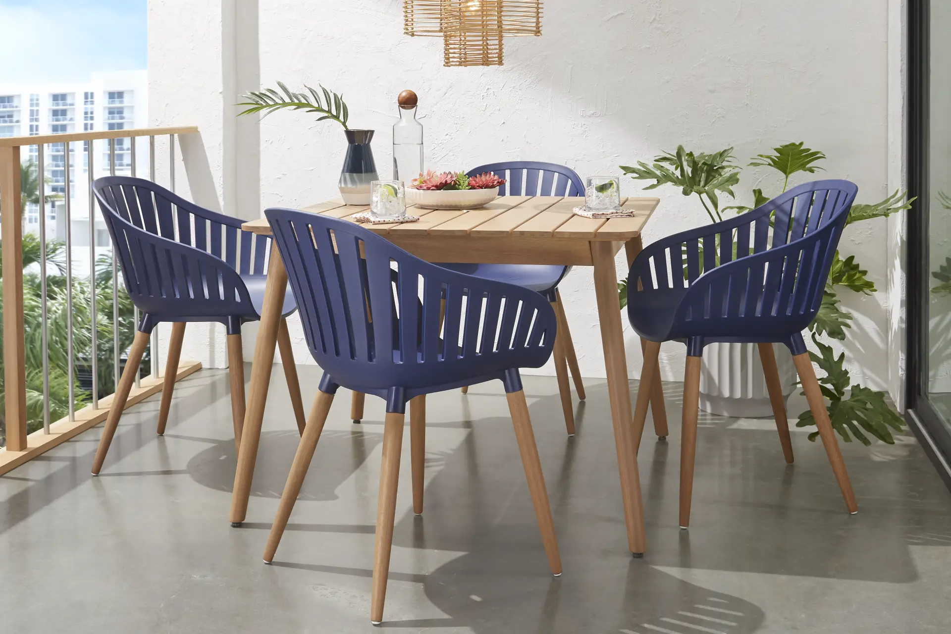 Nassau 5 Pc Square Outdoor Dining Set with Blue Chairs