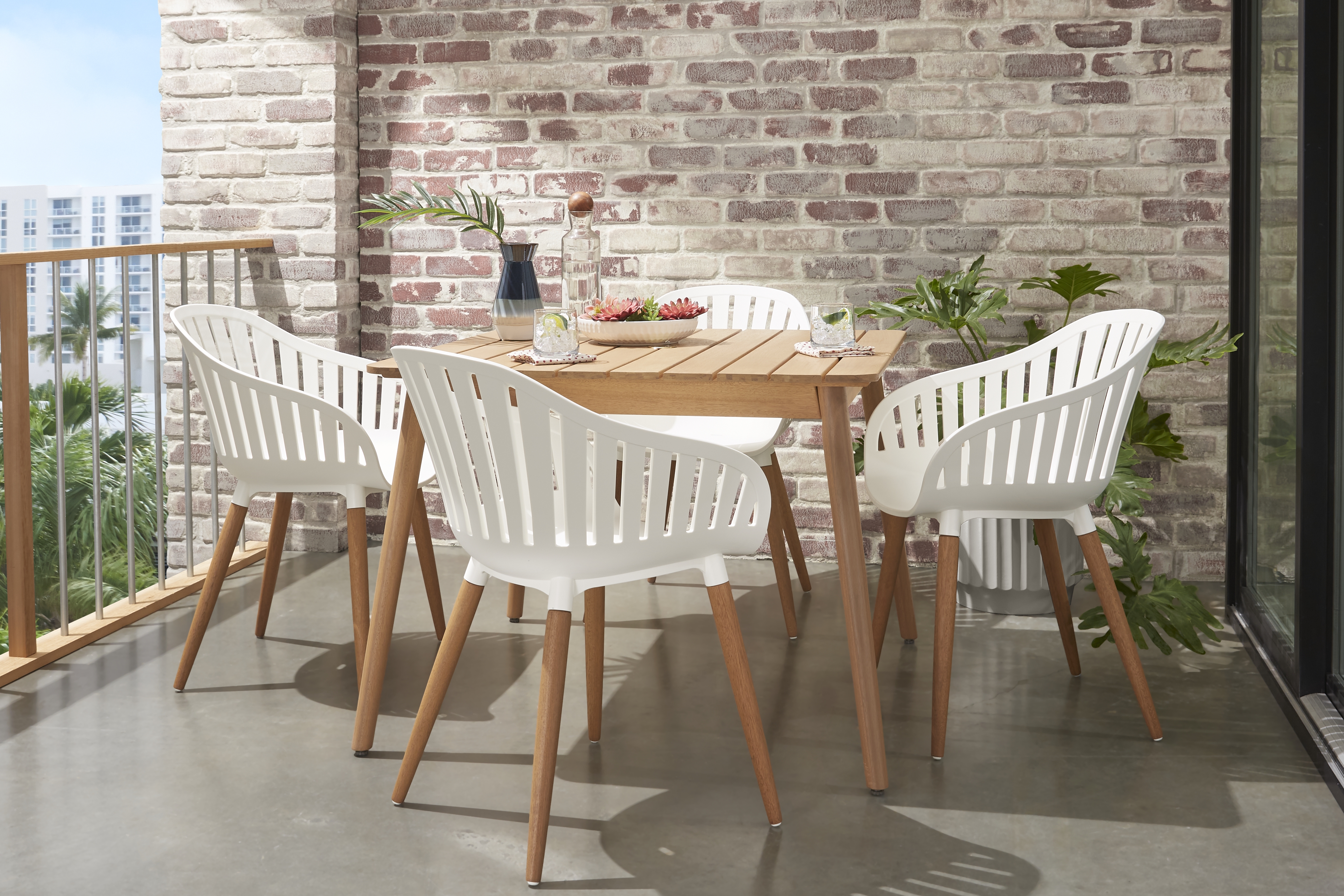 Nassau 5 Pc Square Outdoor Dining Set with White Chairs - Thumbnail - Image 1
