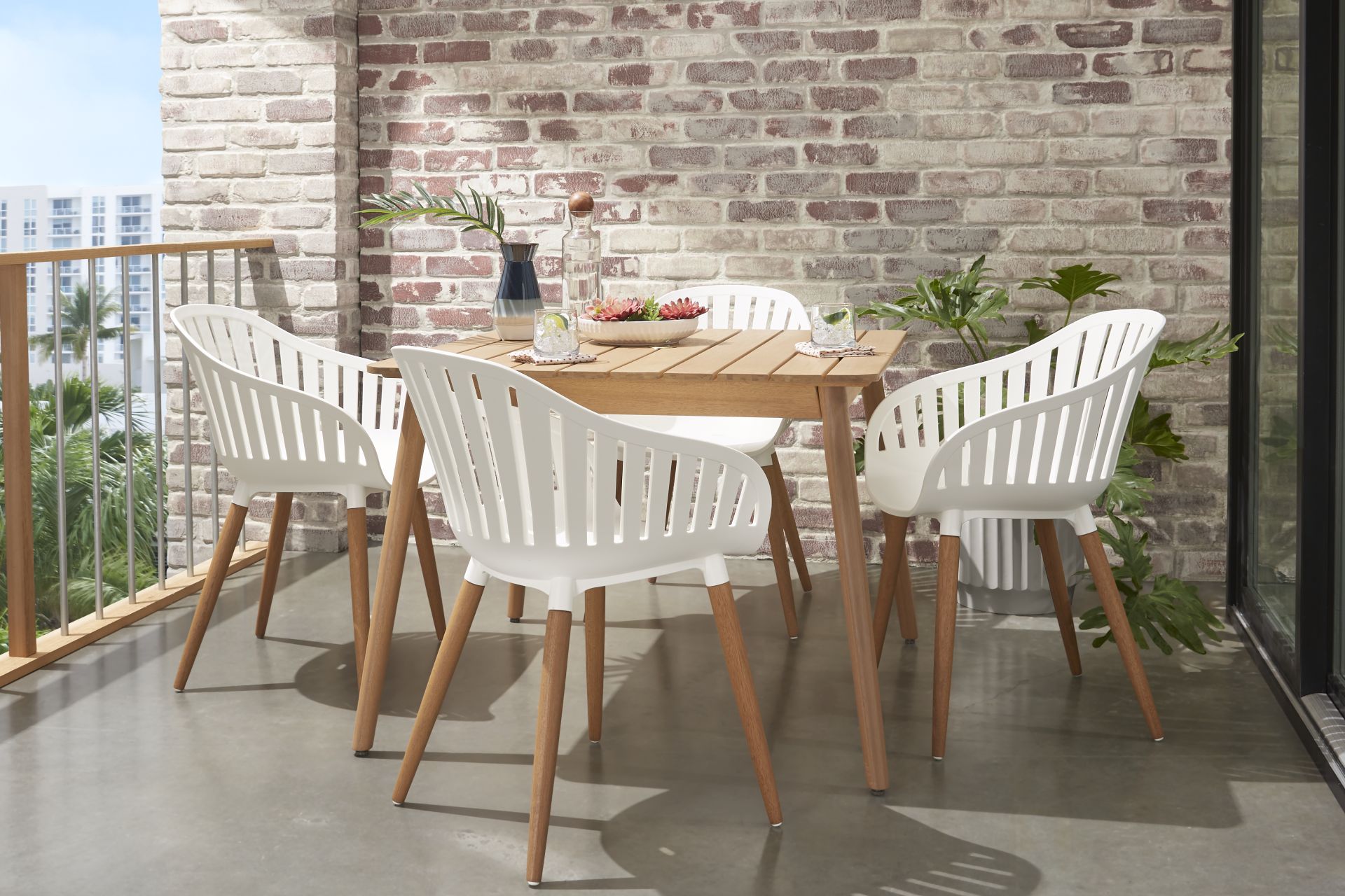Nassau 5 Pc Square Outdoor Dining Set with White Chairs - Image 1