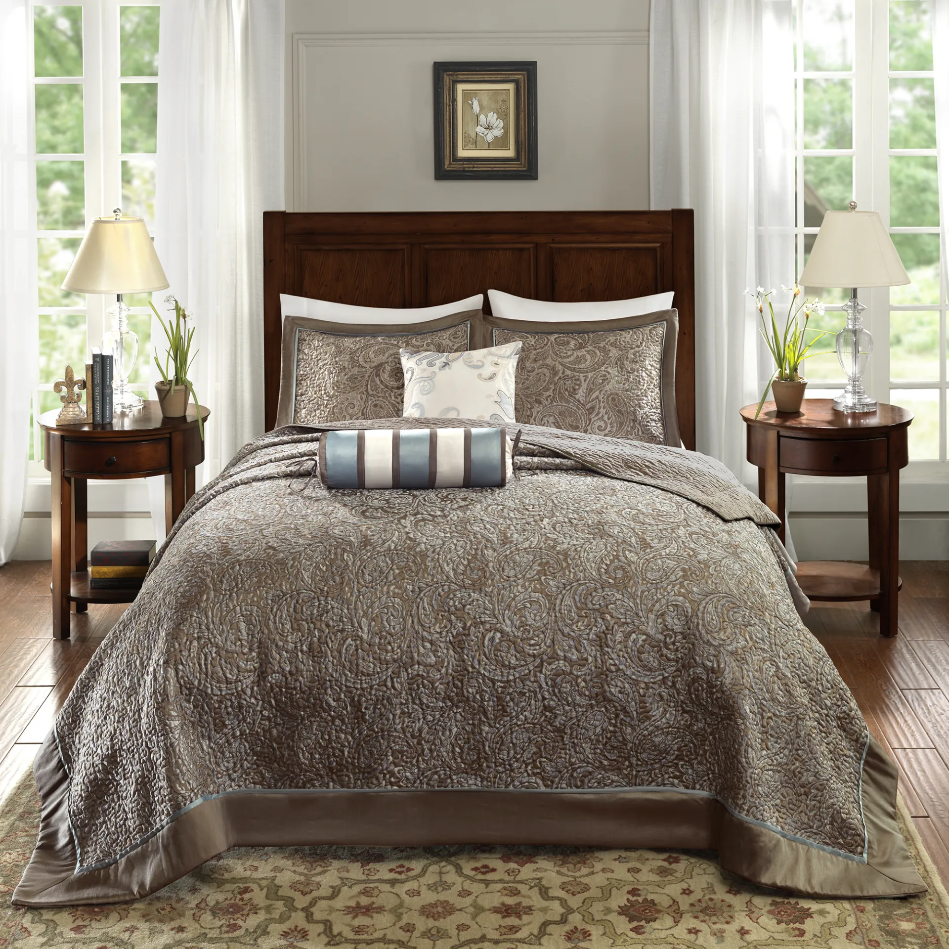 Zandria Blue 5 Pc Queen Bedspread Set - Image 2