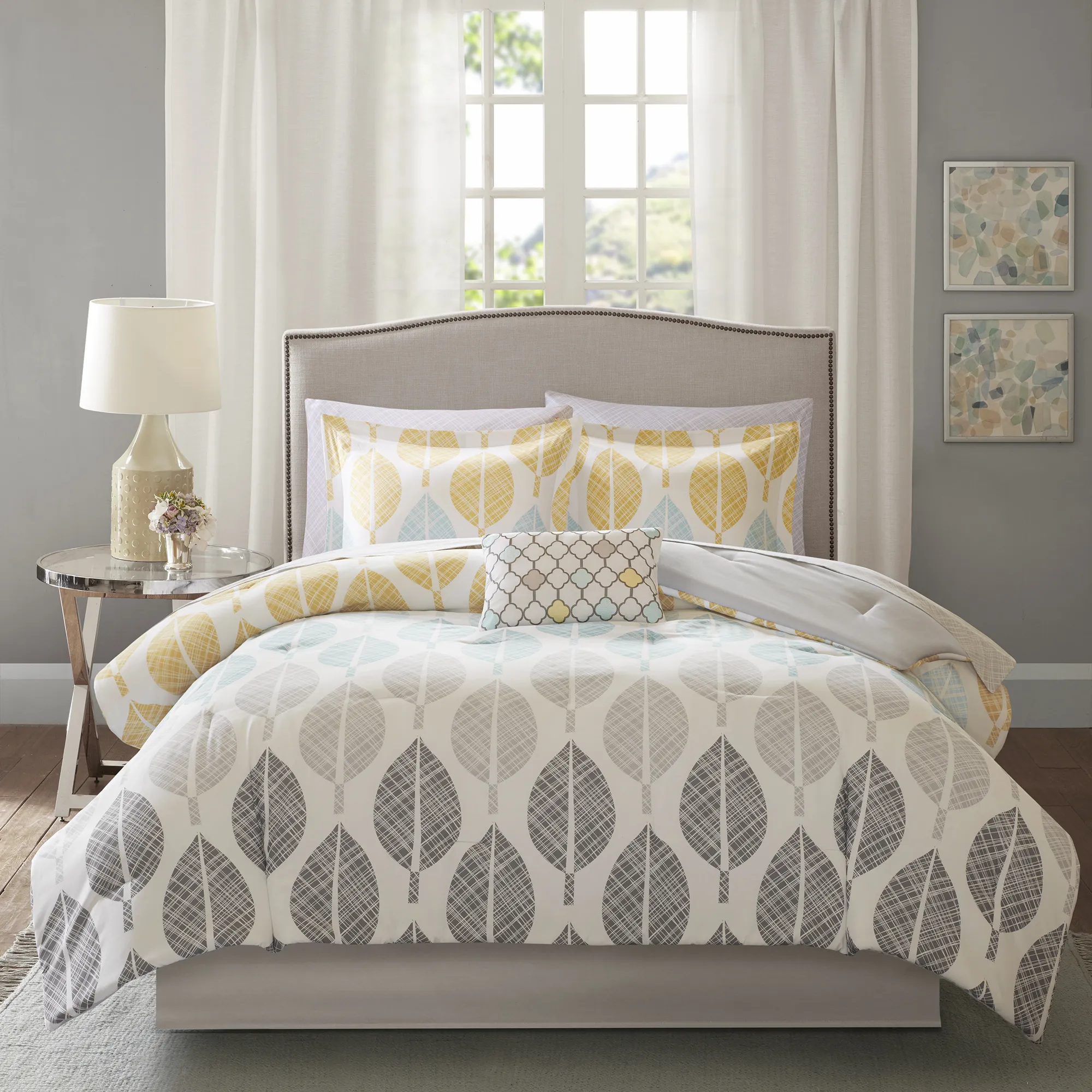 Sansa Yellow 9 Pc Queen Comforter Set - Thumbnail - Image 2