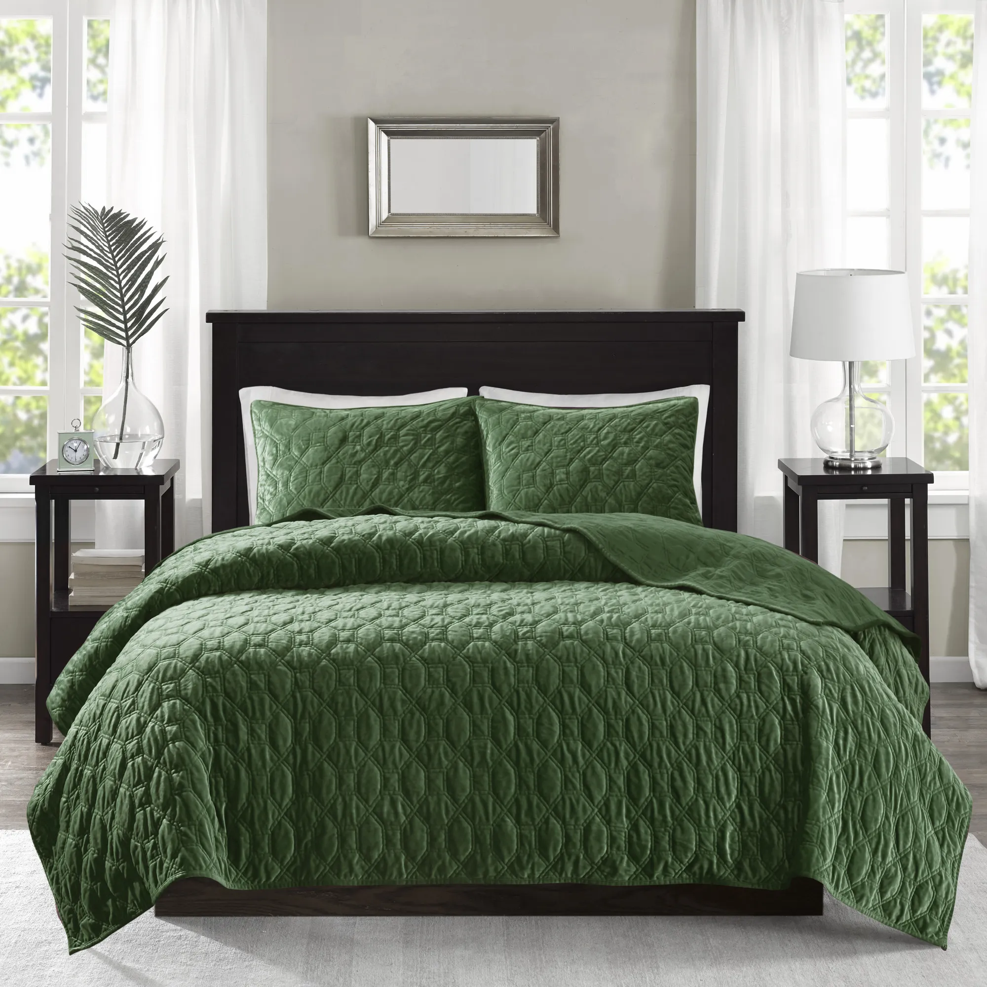Larah Green 3 Pc Queen Coverlet Set - Thumbnail - Image 2