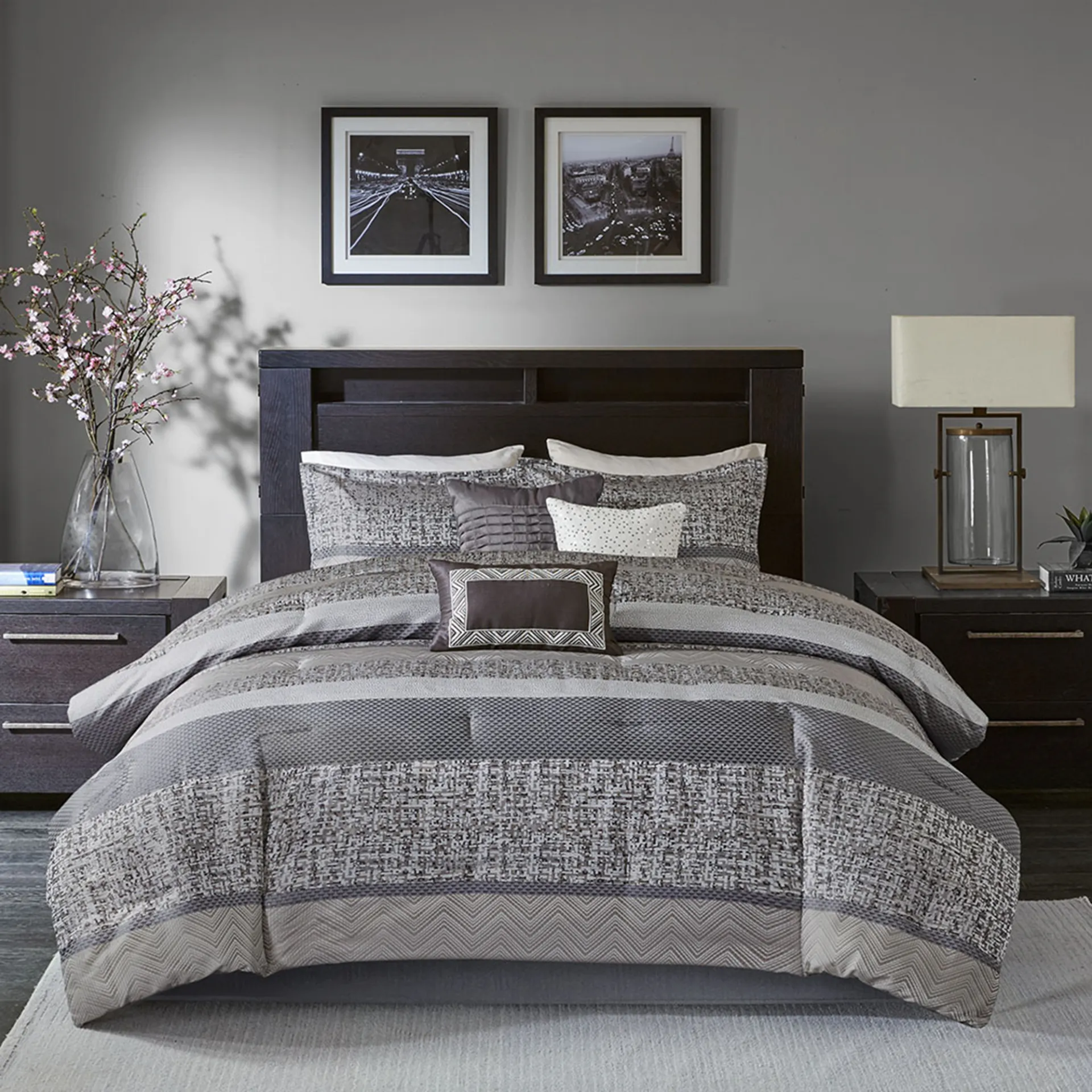 Zair Gray 7 Pc California King Comforter Set - Image 2