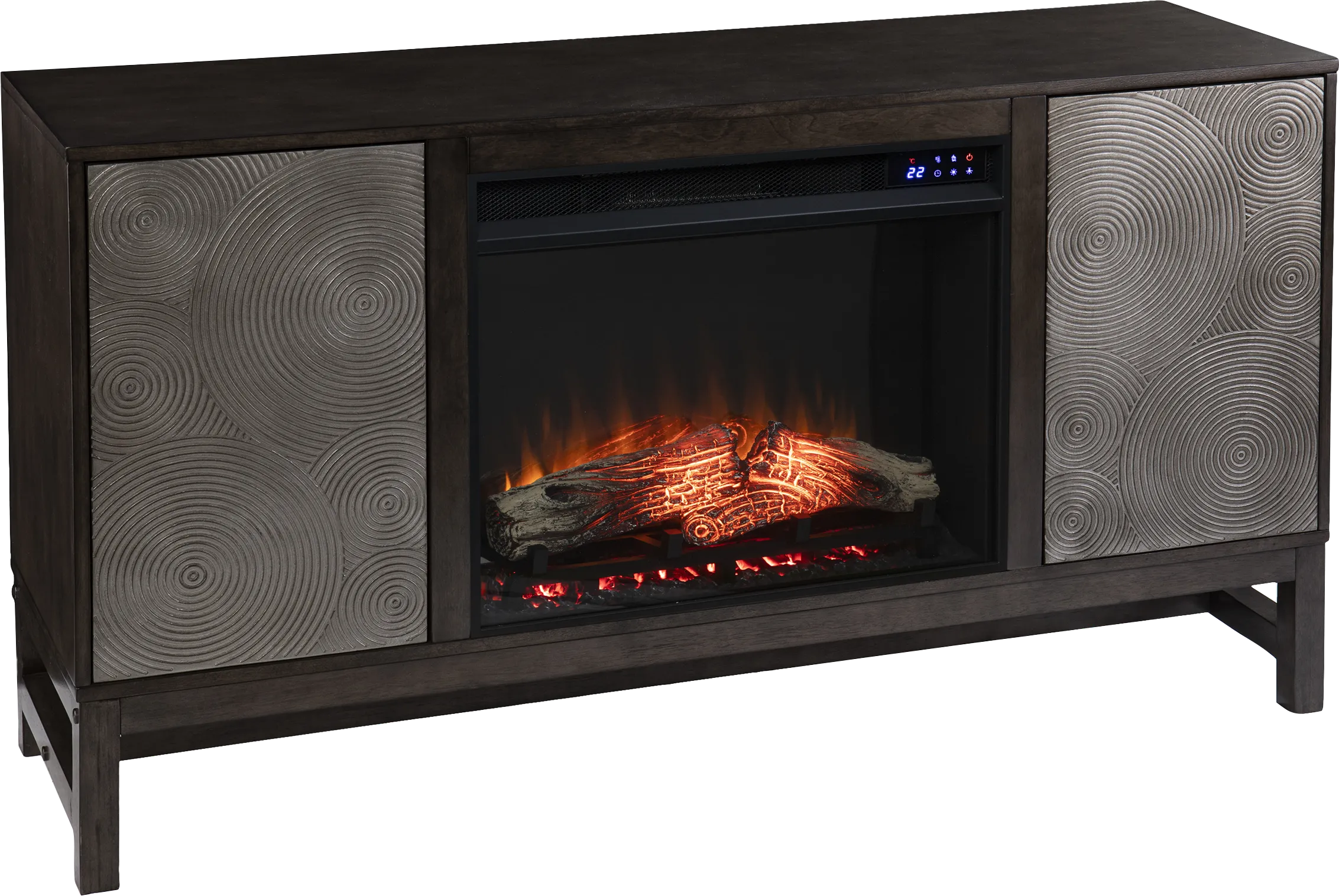 Lysander IV Brown 54 in. Console, With Touch Panel Electric Log Fireplace