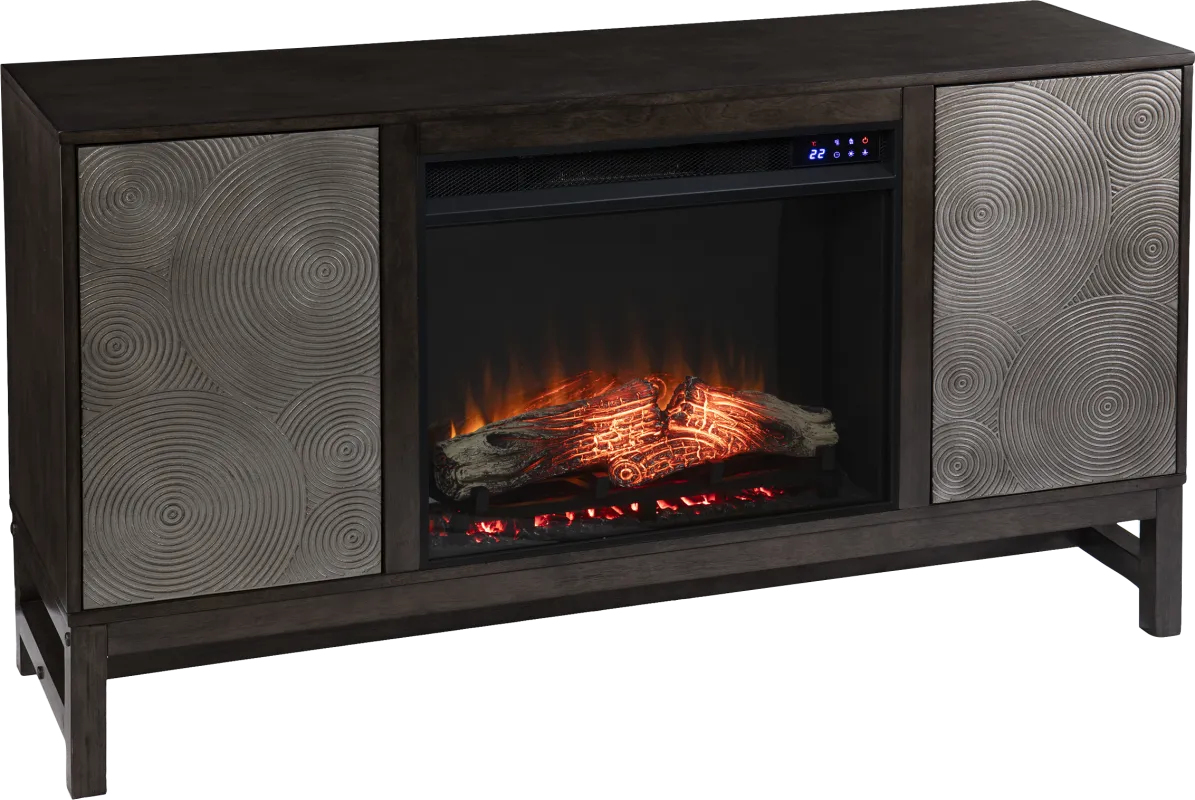 Lysander IV Brown 54 in. Console, With Touch Panel Electric Log Fireplace